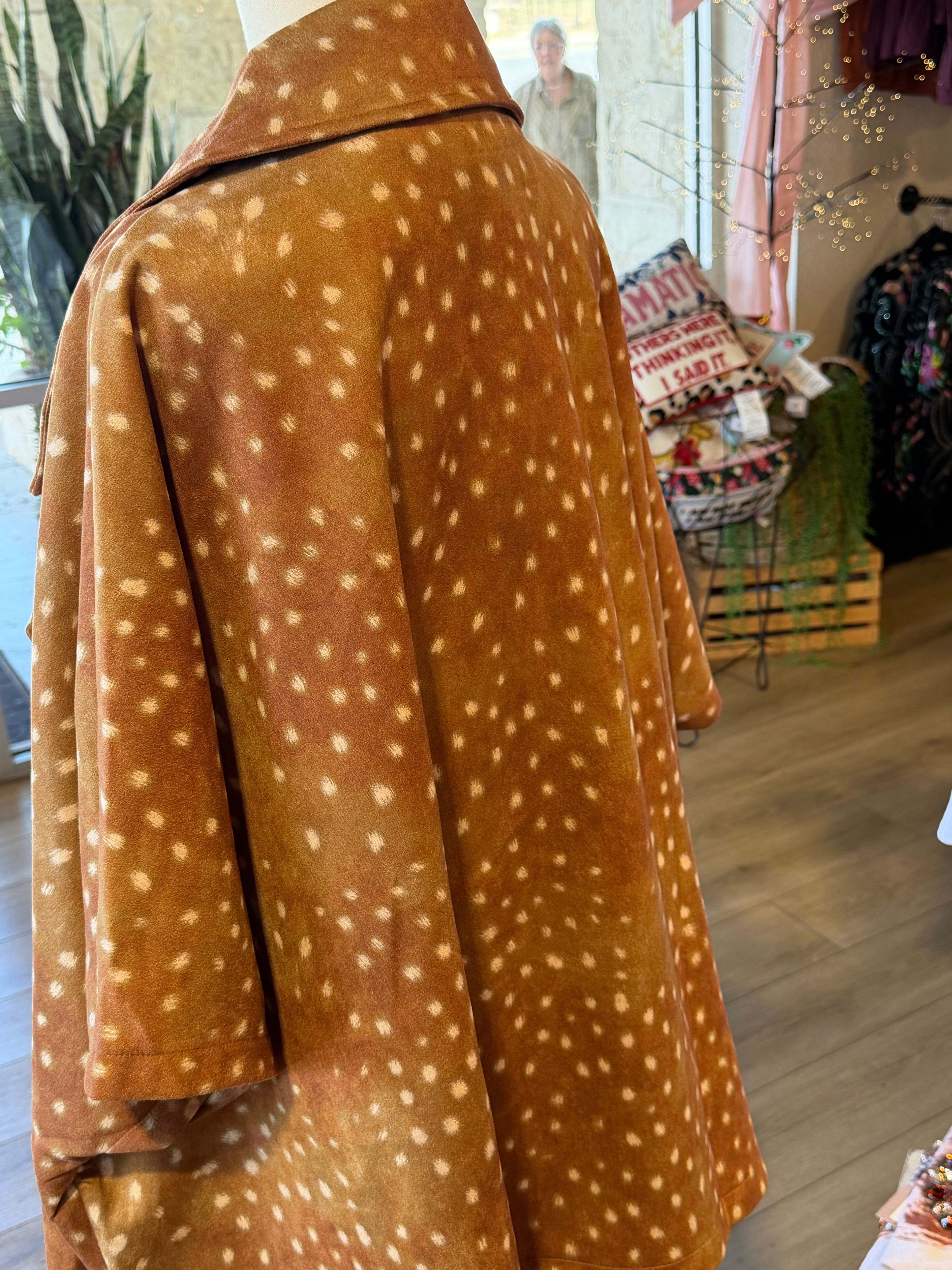 Cozy Fawn Print Oversized Cardigan Coat