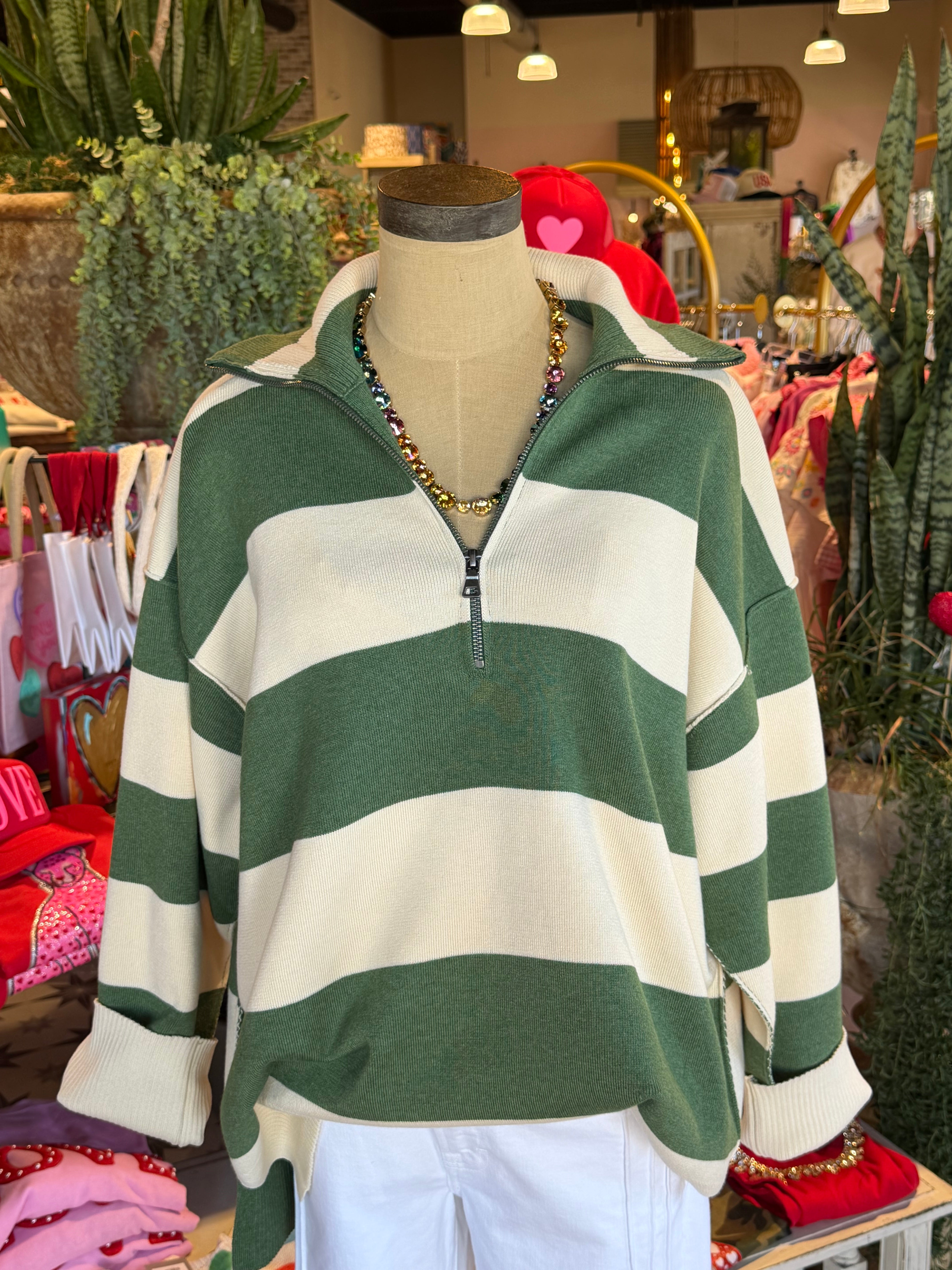 Knit Stripe Zip- 2 Colors