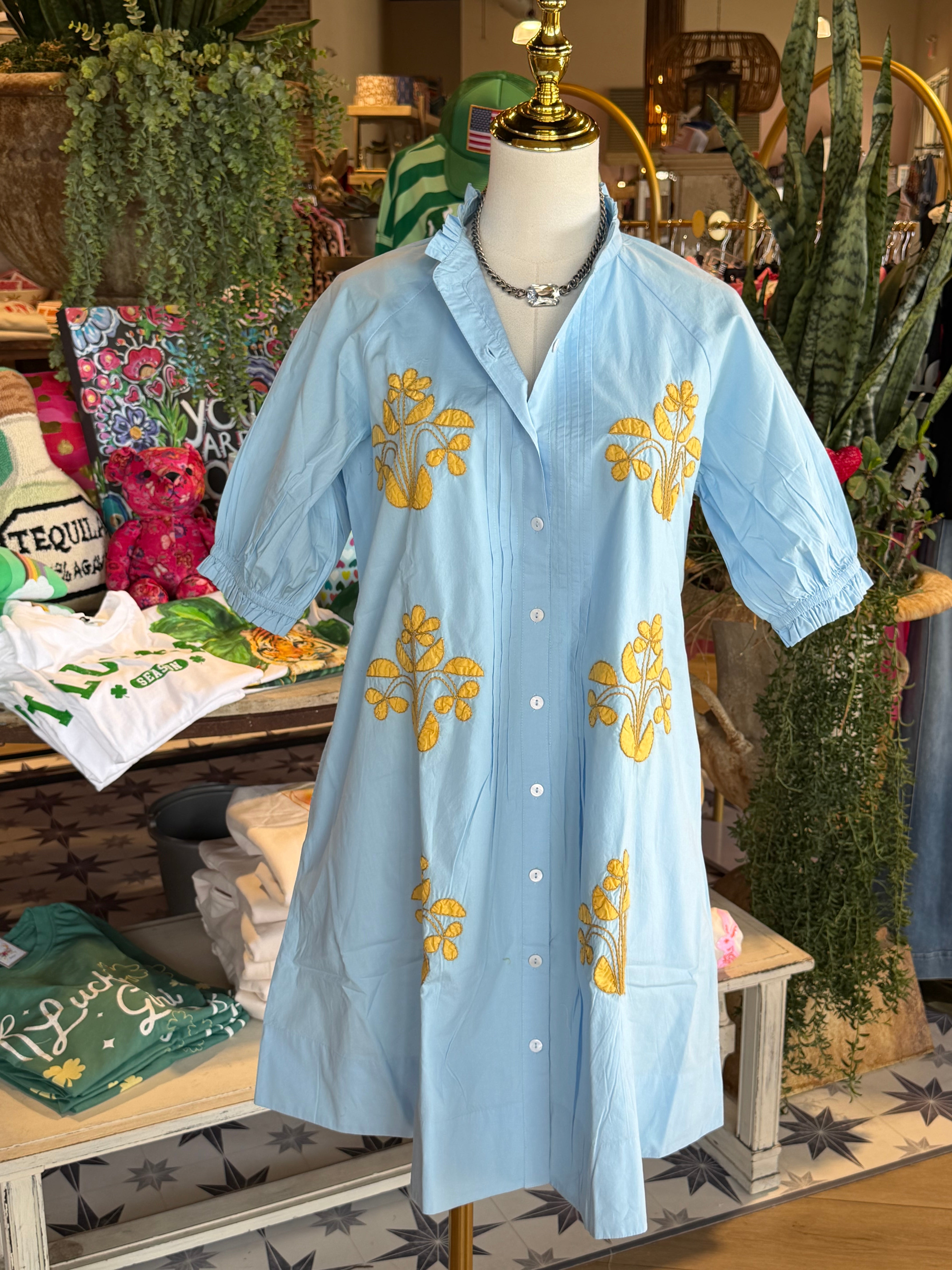 Blocked Embroidery Dress