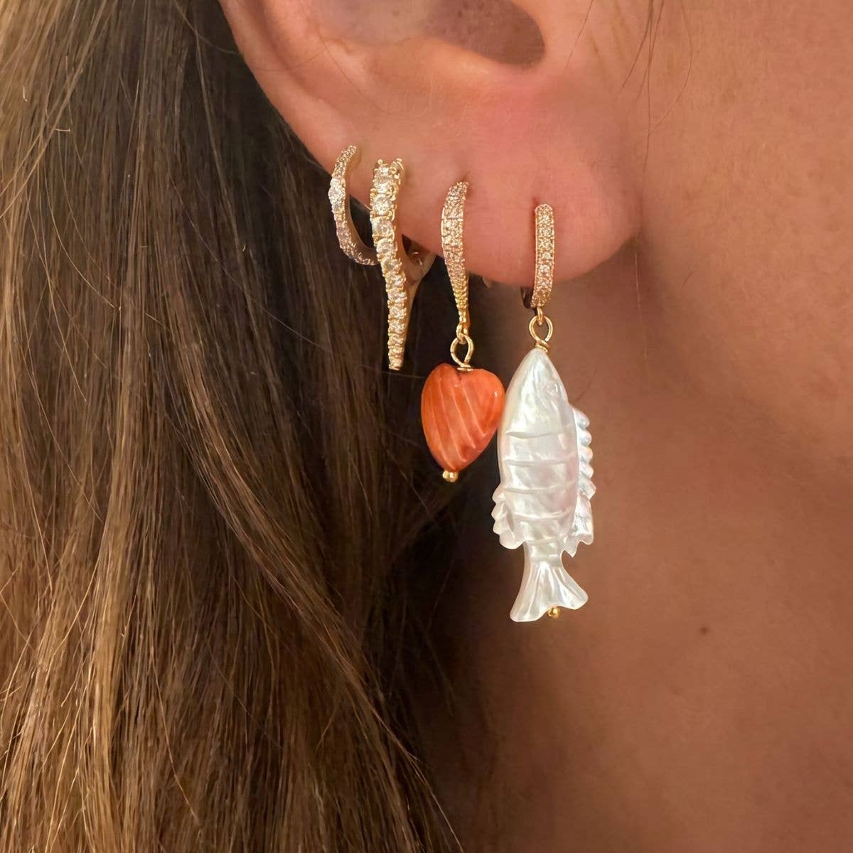 Heart Drop Earrings - Red Spiny Oyster