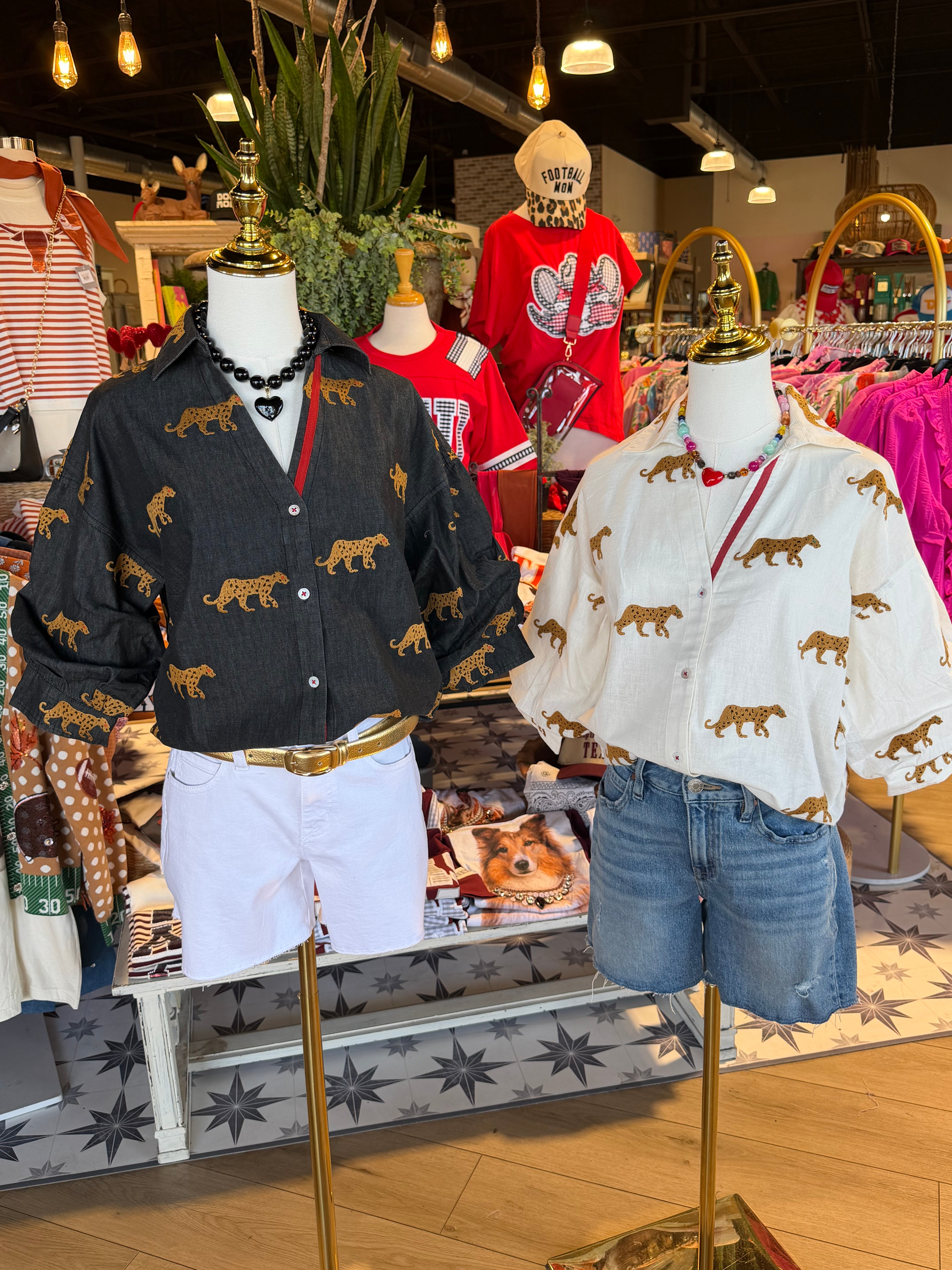 Milano Top  with Embroidered Cheetahs- 2 Colors