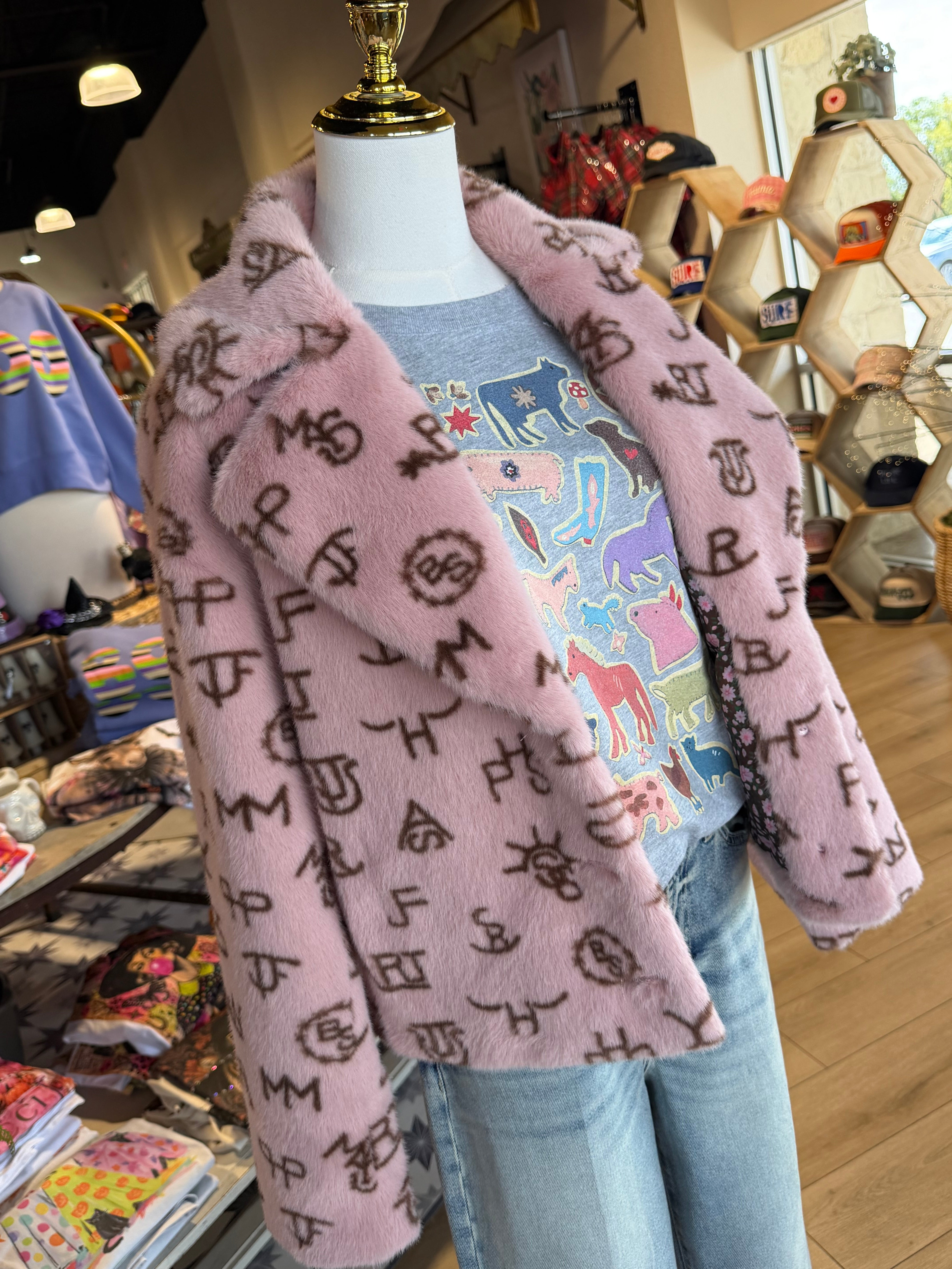 Branded Pink Fur Jacket