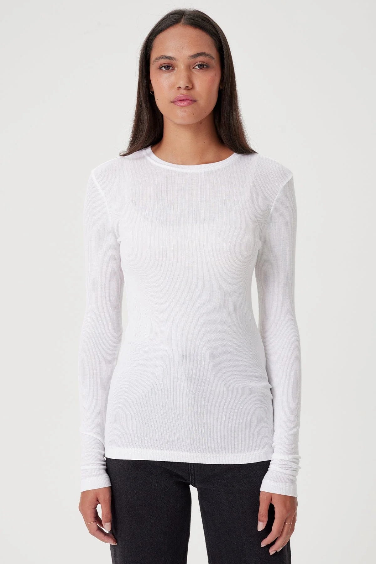 White Ribbed L/S Top