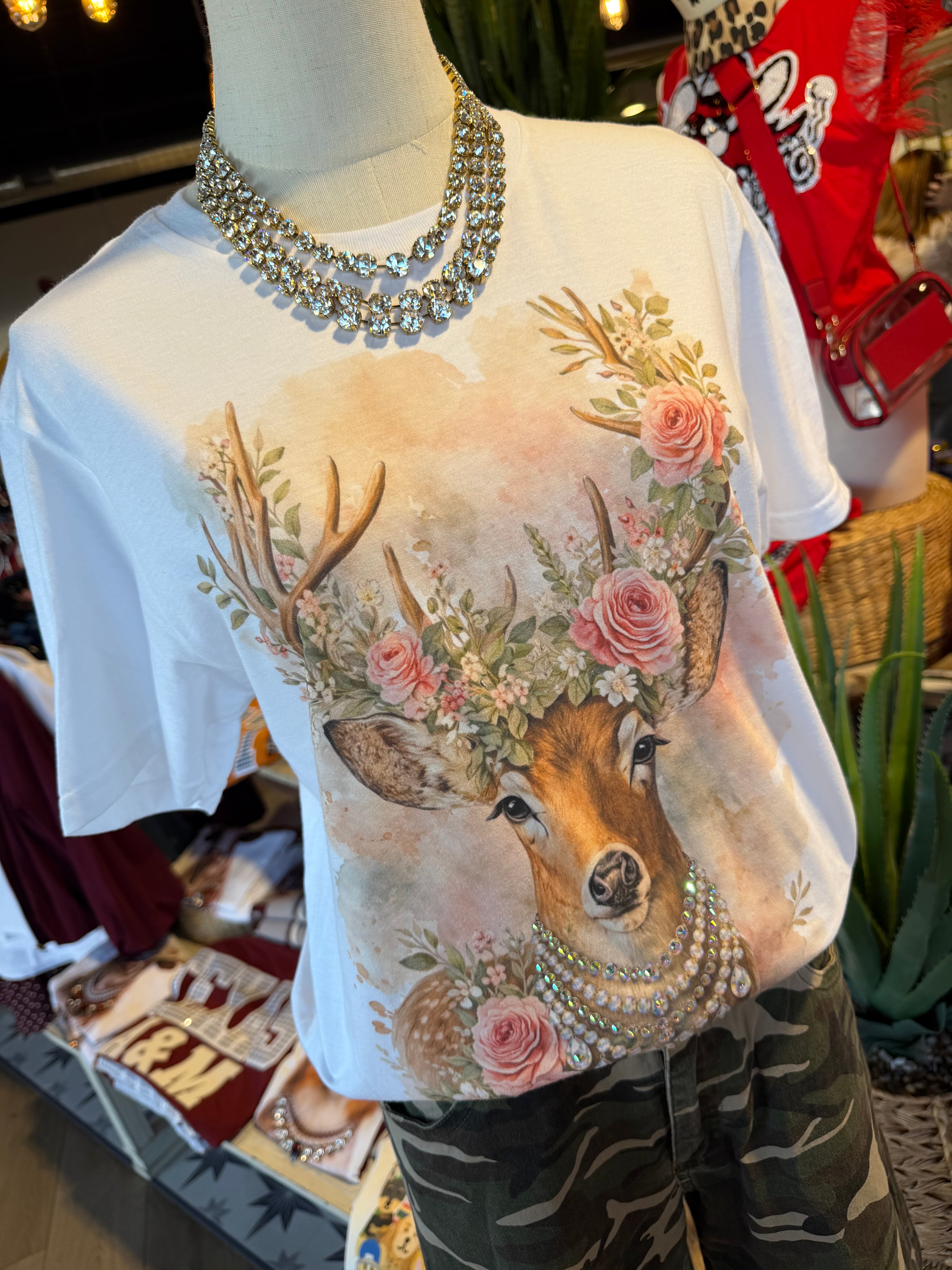 Watercolor Deer White Graphic Tee