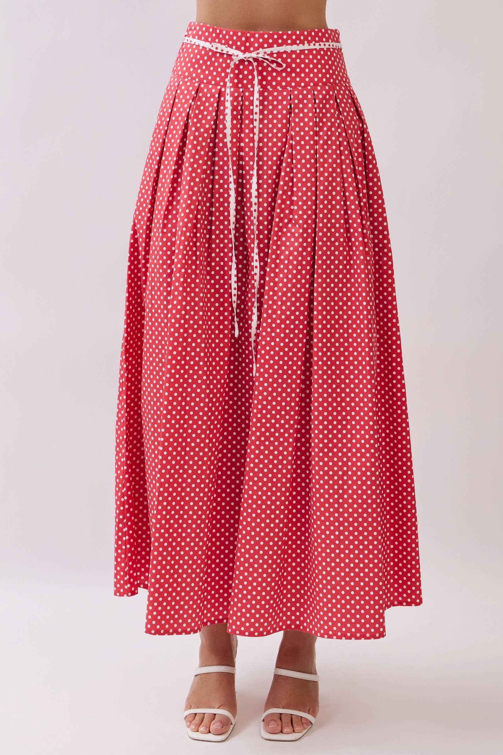 Pleated Polka Dot Maxi Skirt