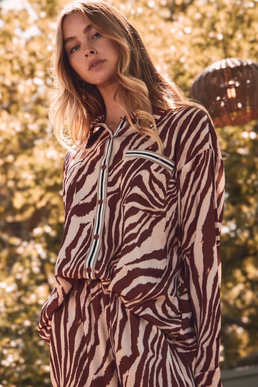 Zebra Printed Collared Blouse