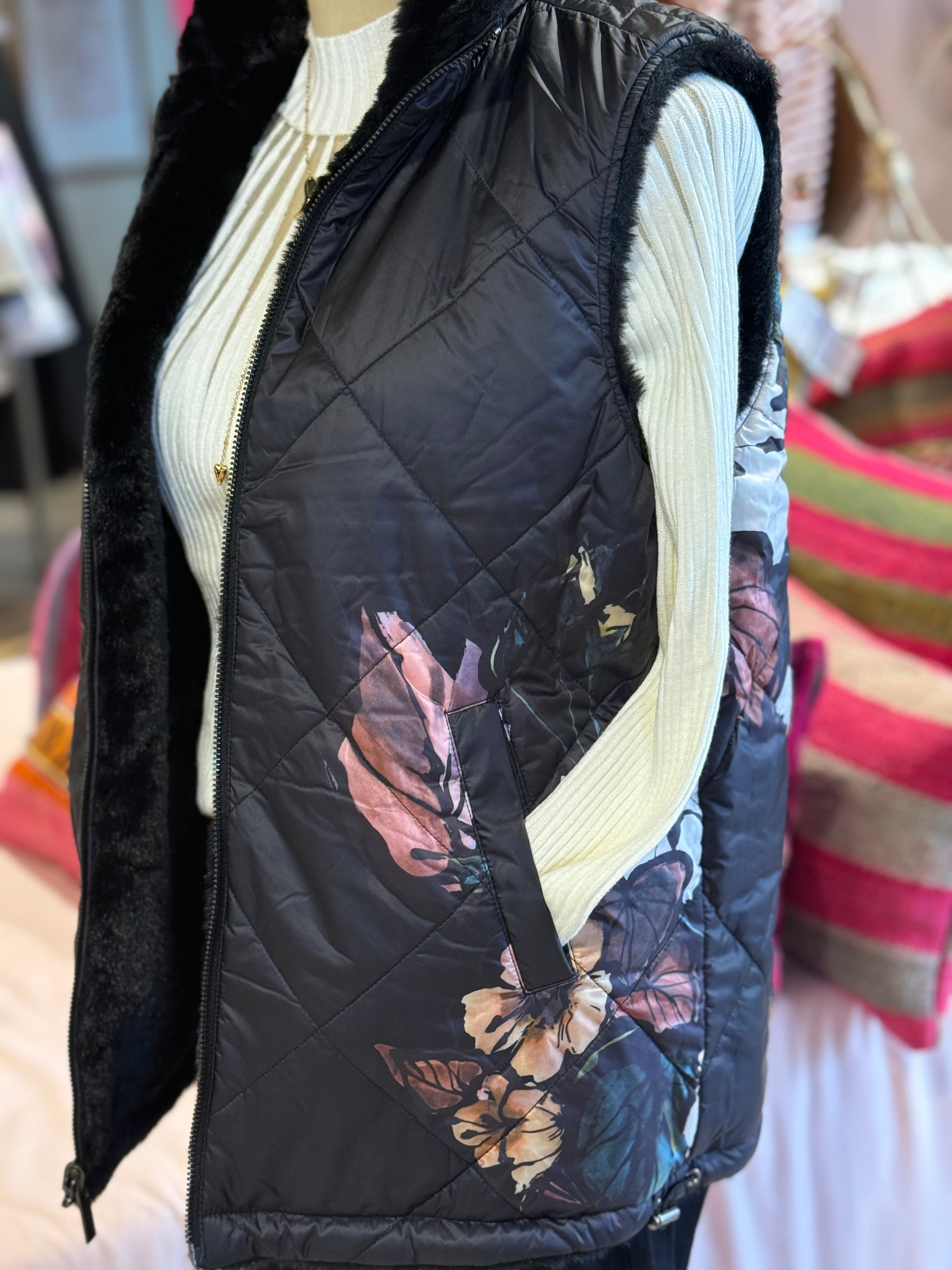 Reversible Fur/Floral Vest