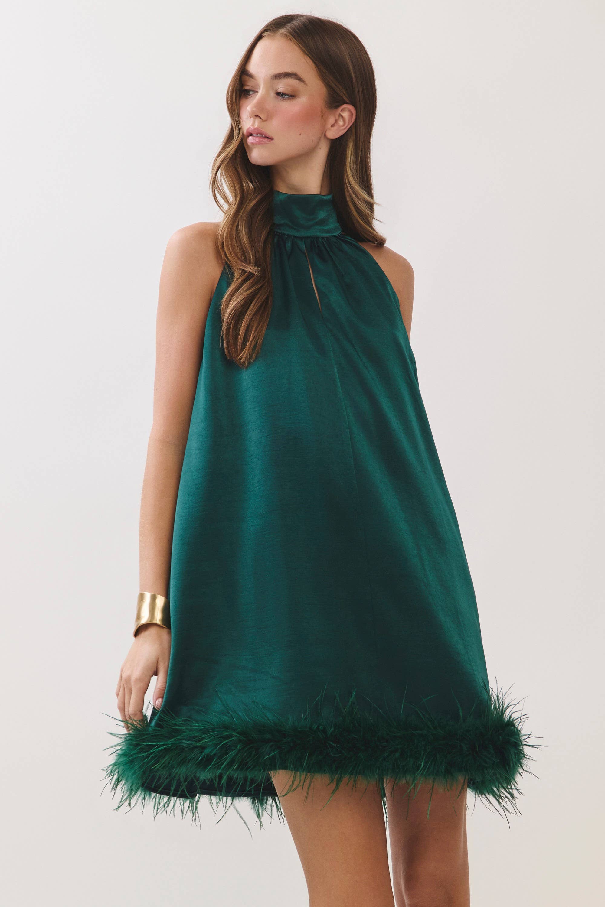 Feather Halter Mini Dress
