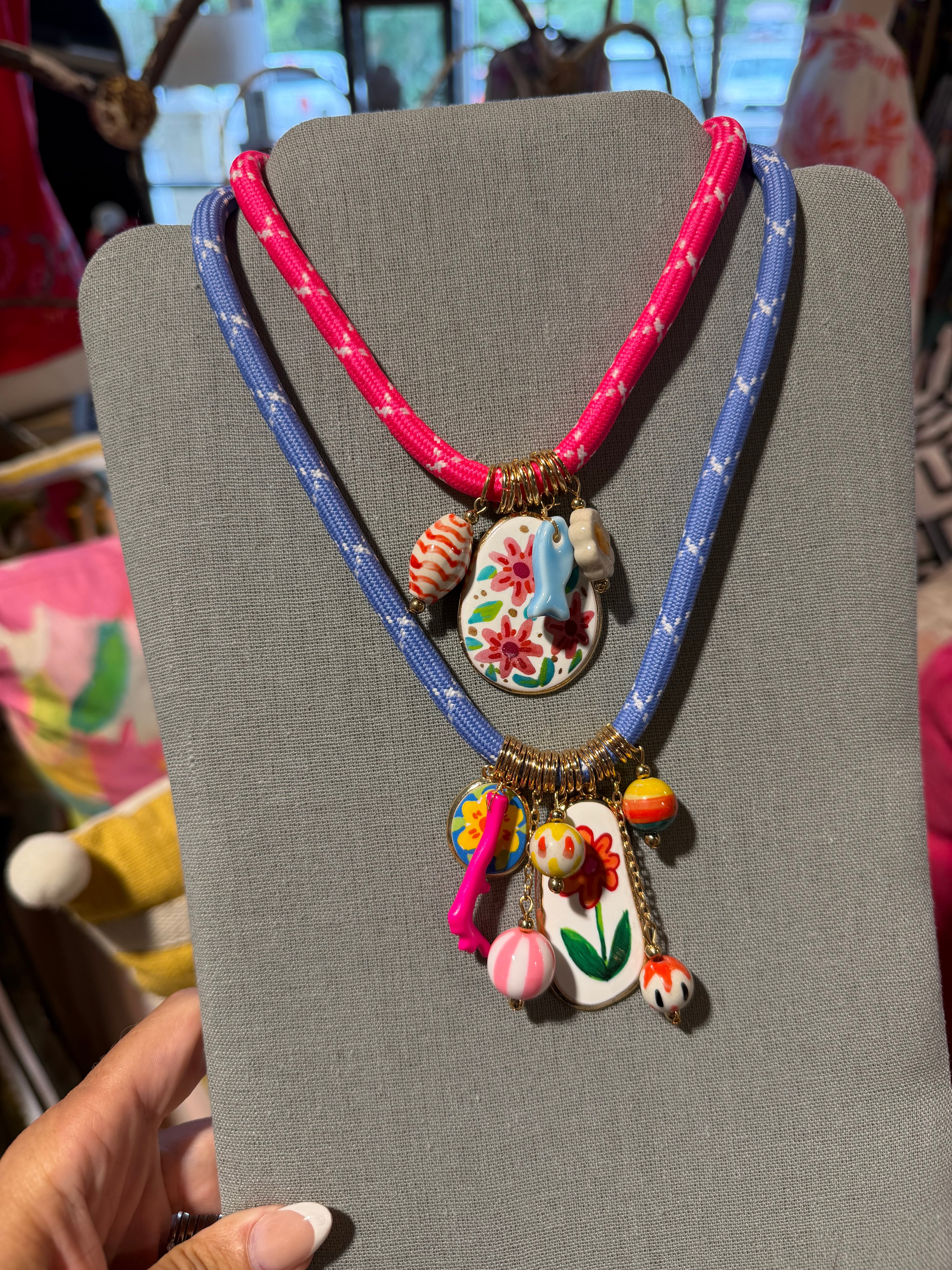 Braided Cord with Charm Necklace - 2 Colors