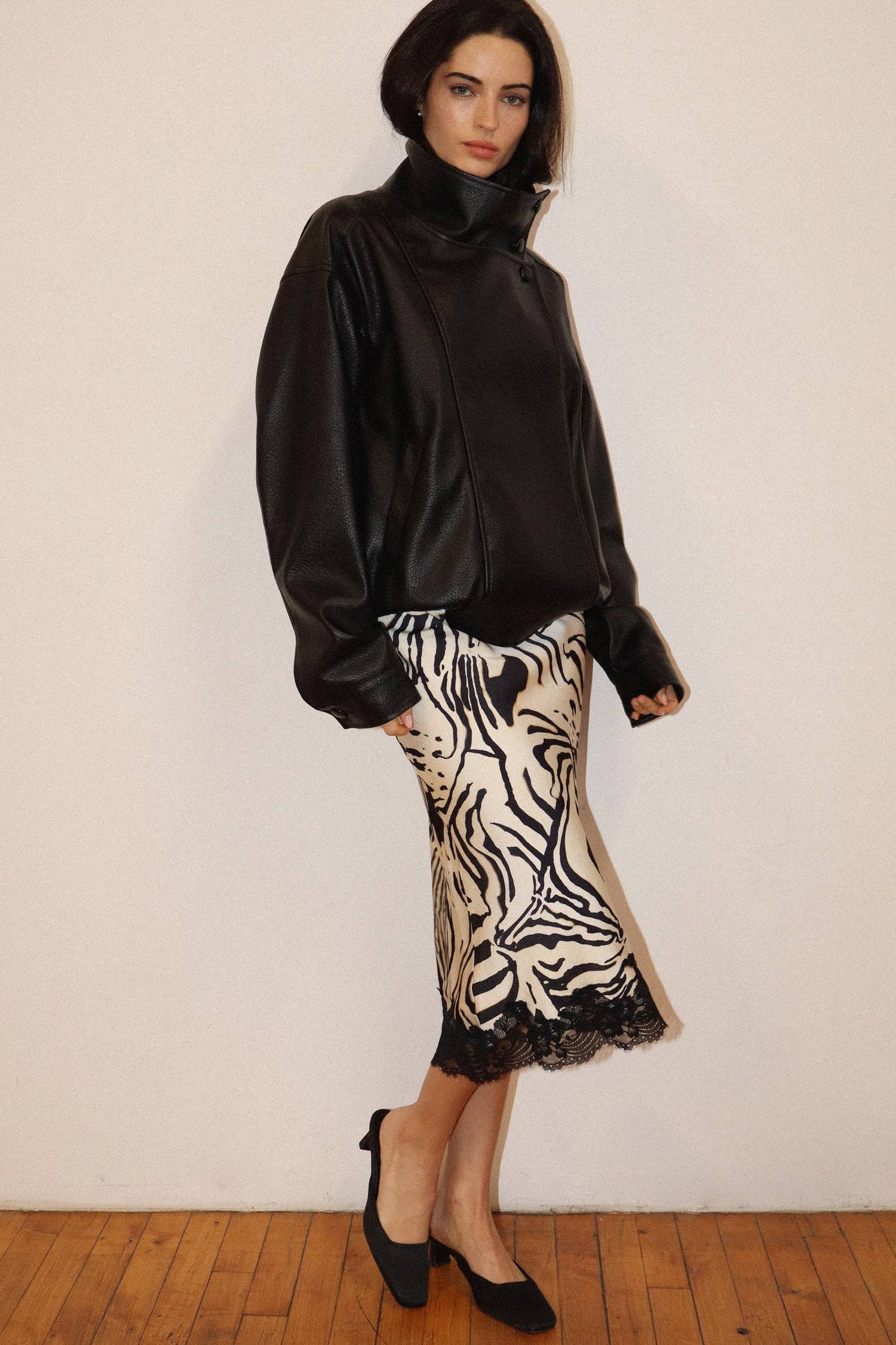 Lace Hem Zebra Midi Skirt