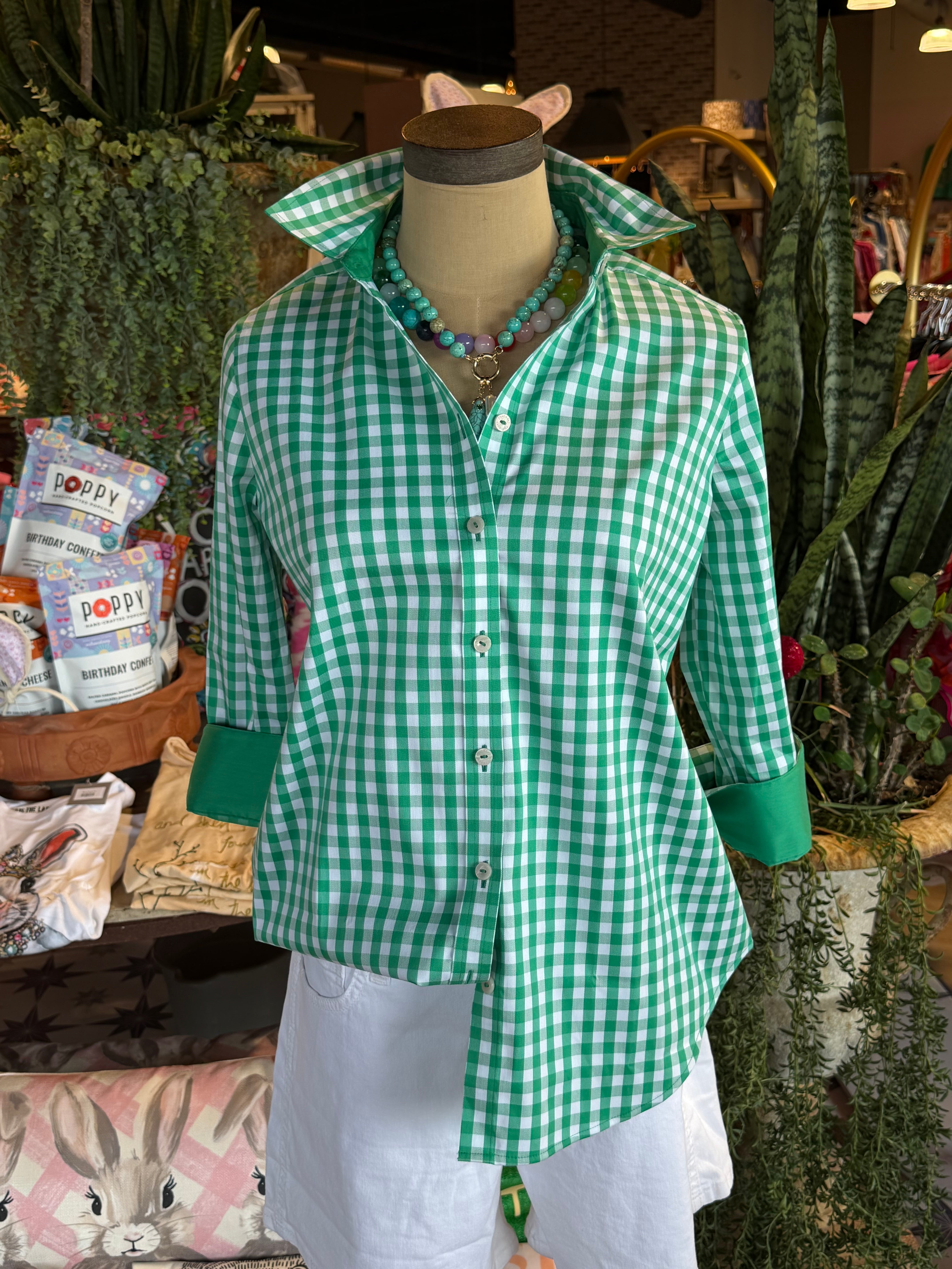 Green Gingham Top