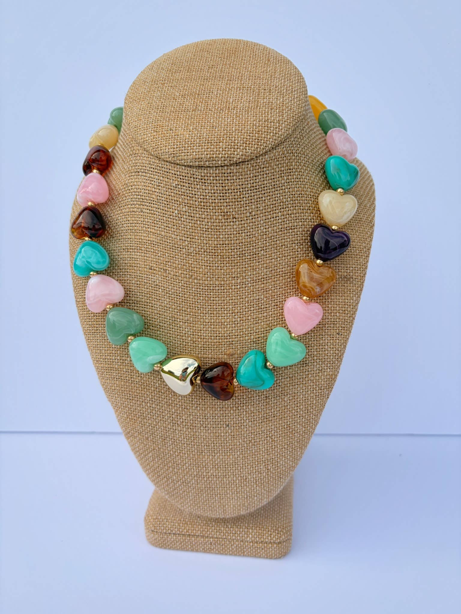 Green + Pink Mix Heart Necklace