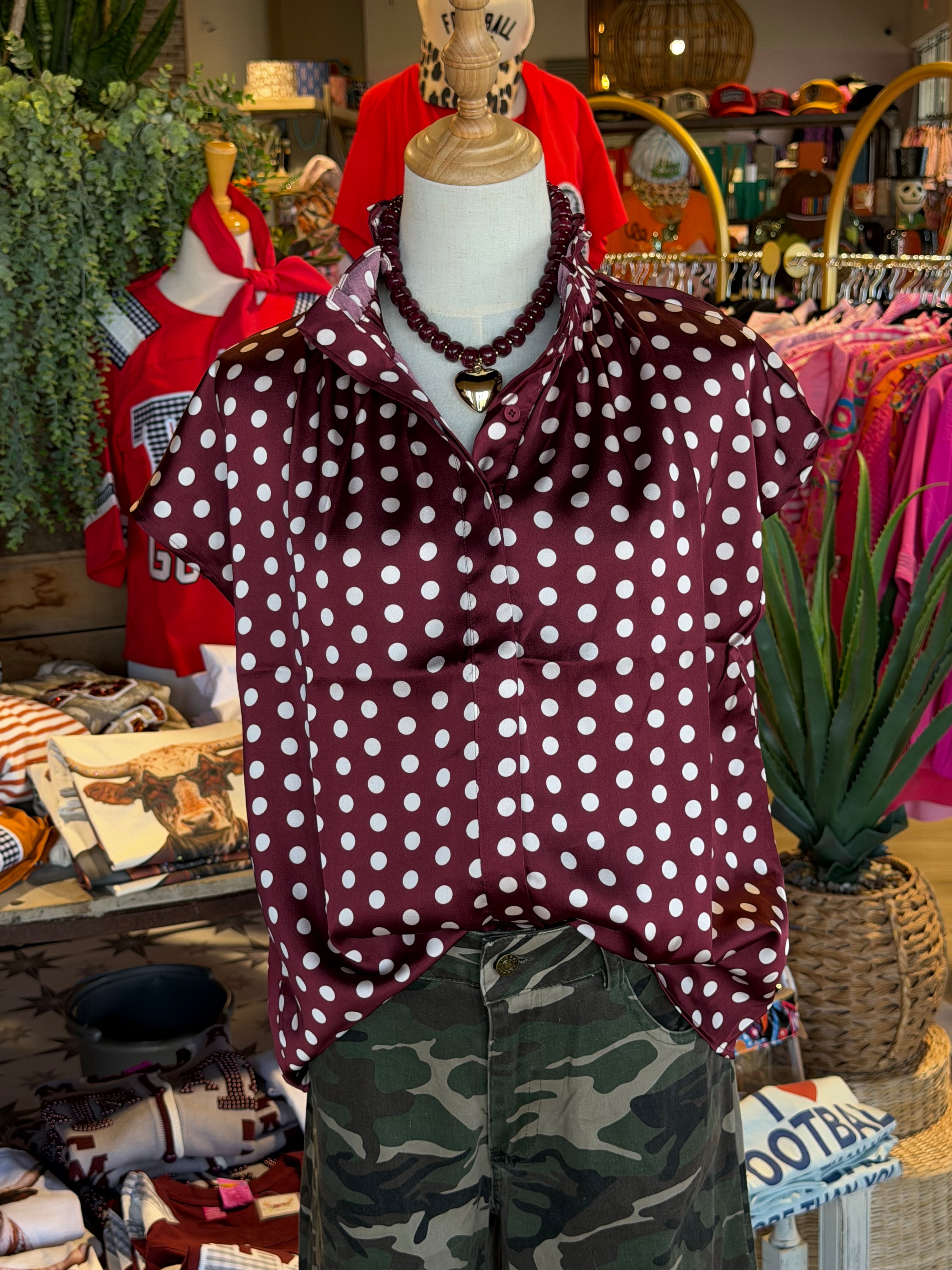 Maroon Polka Dot Top