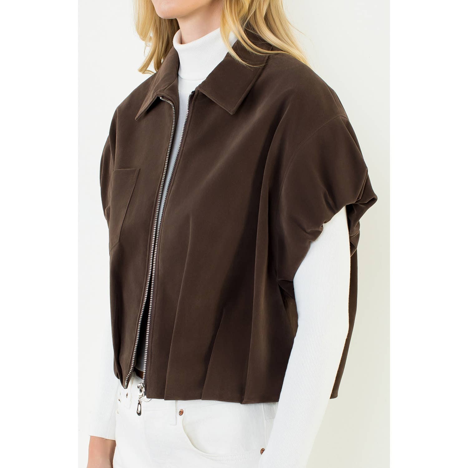 Sleeveless Suede Zip Jacket