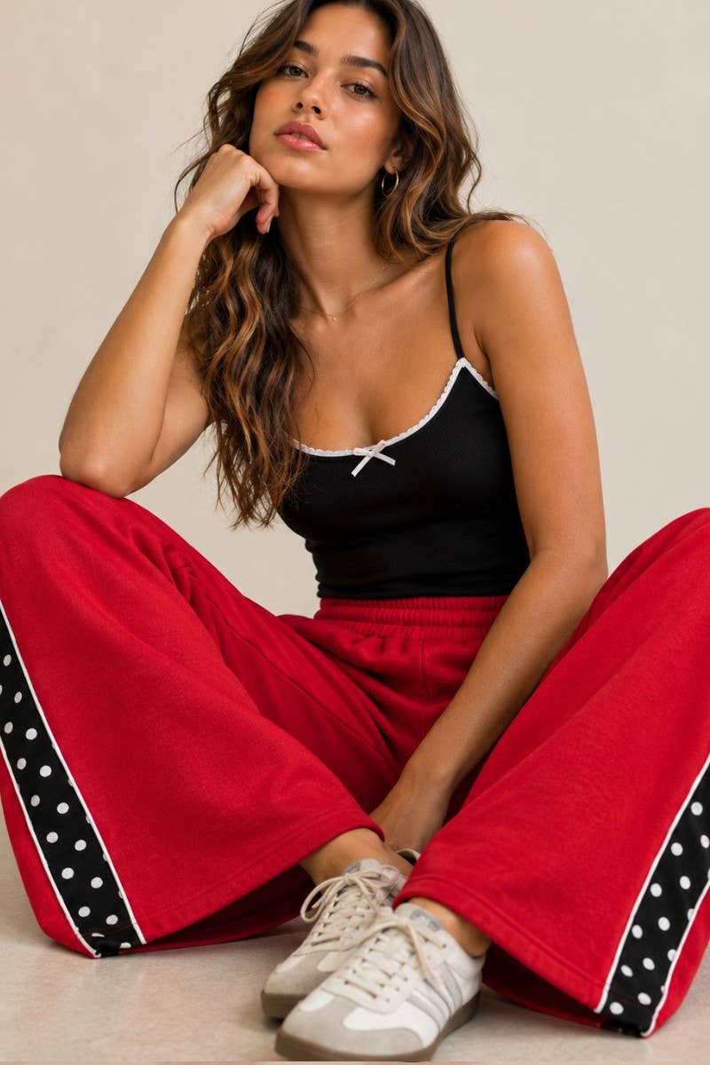 POLKA DOT SIDE STRIPE WIDE LEG SWEATPANTS