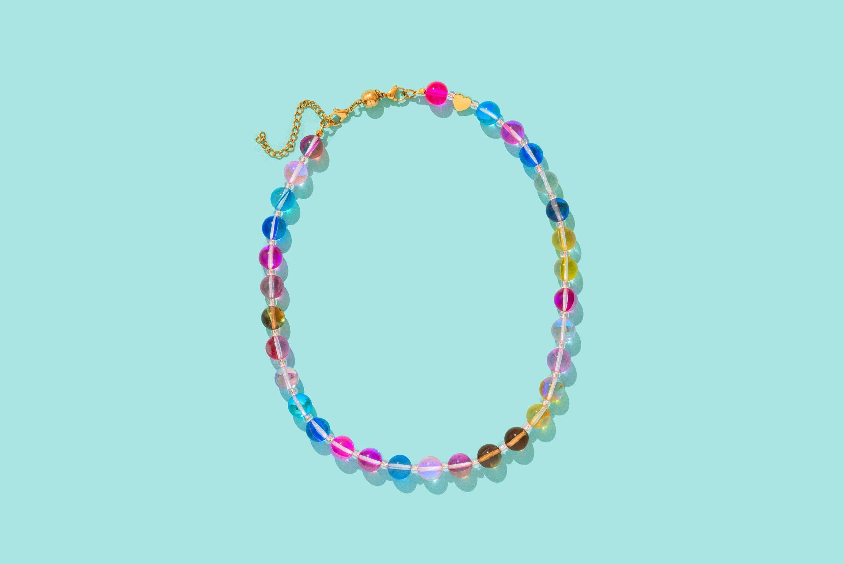 Beaded Necklace - Multi-Colored + Clear Beads - Sophie