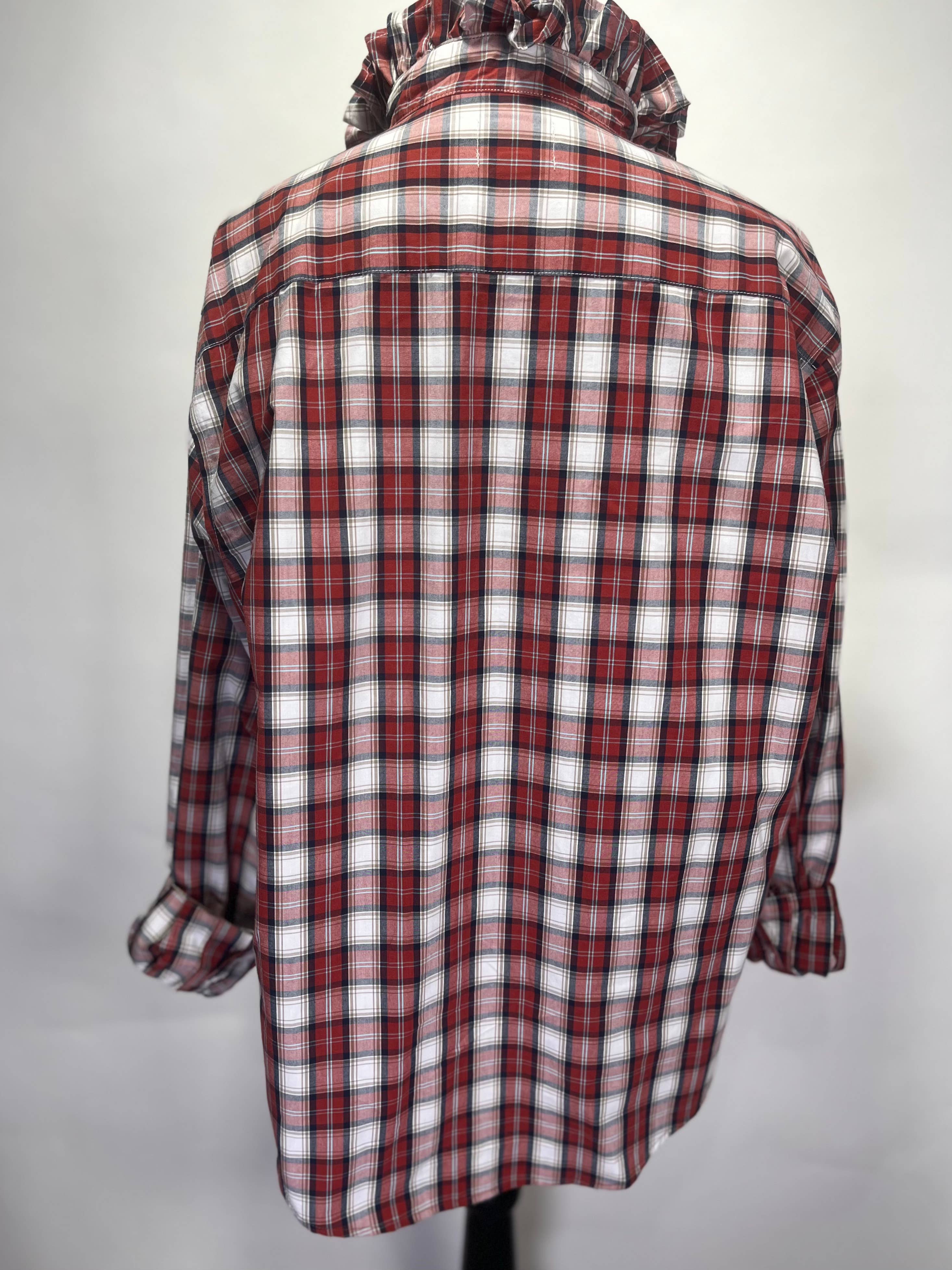 Ruffle Collar Shirt Rust,Cream,Tan PLD Women  L - XL