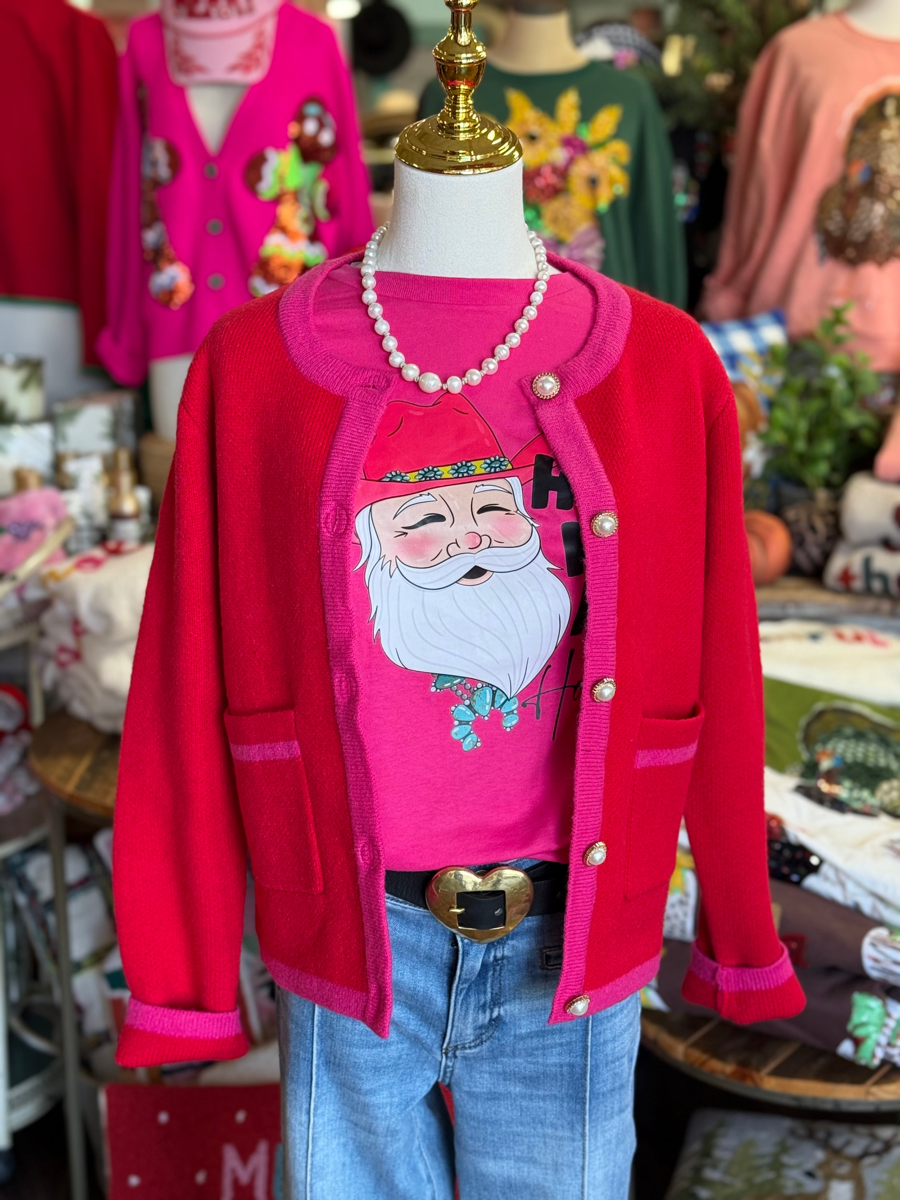 Red & Pink Cardigan