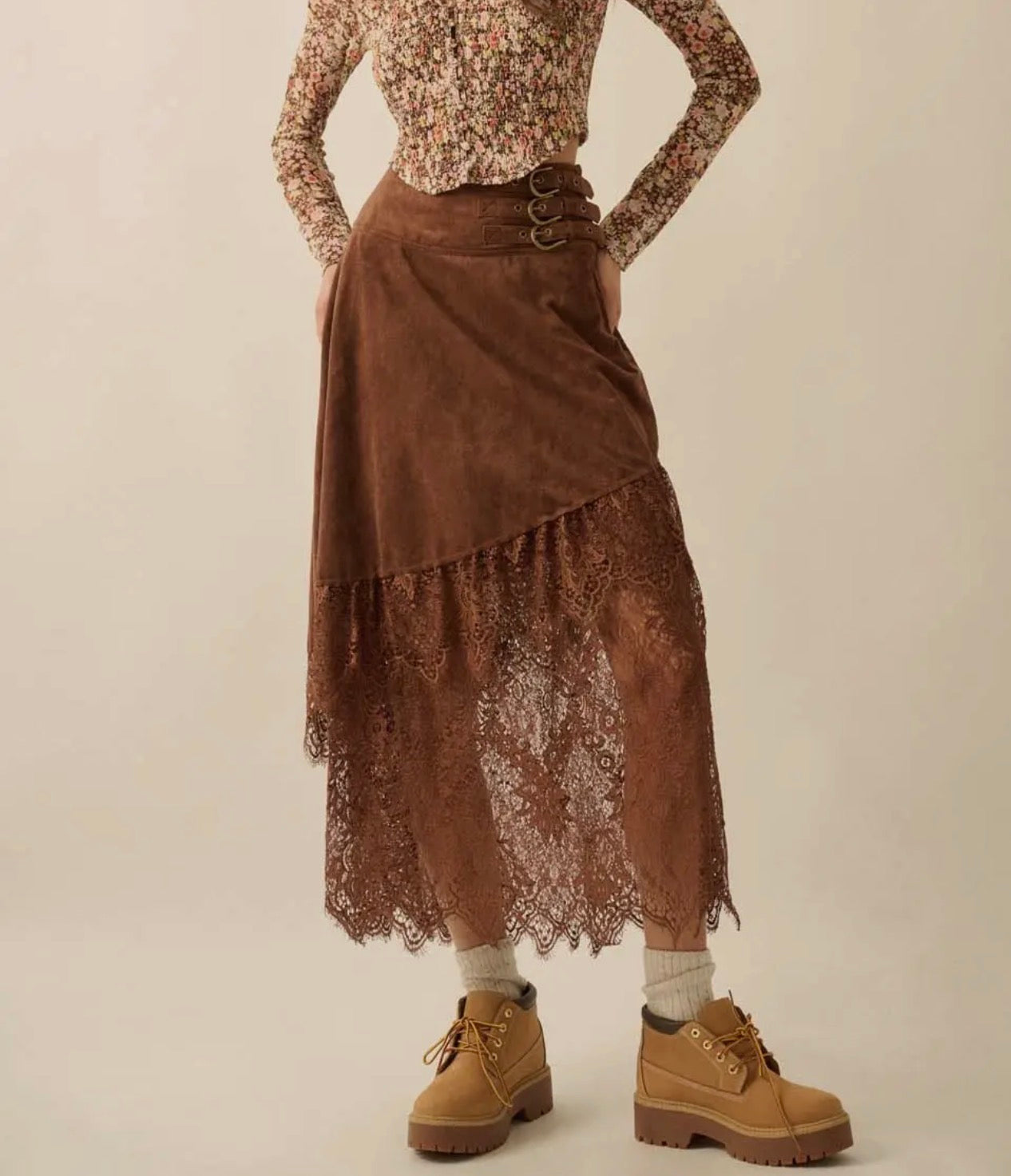 Faux Suede Lace Skirt- 2 Colors