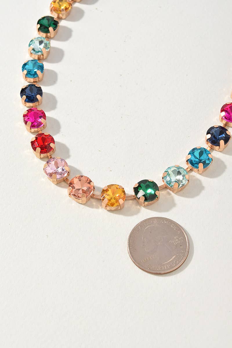 Round Crystal Tennis Statement Necklace