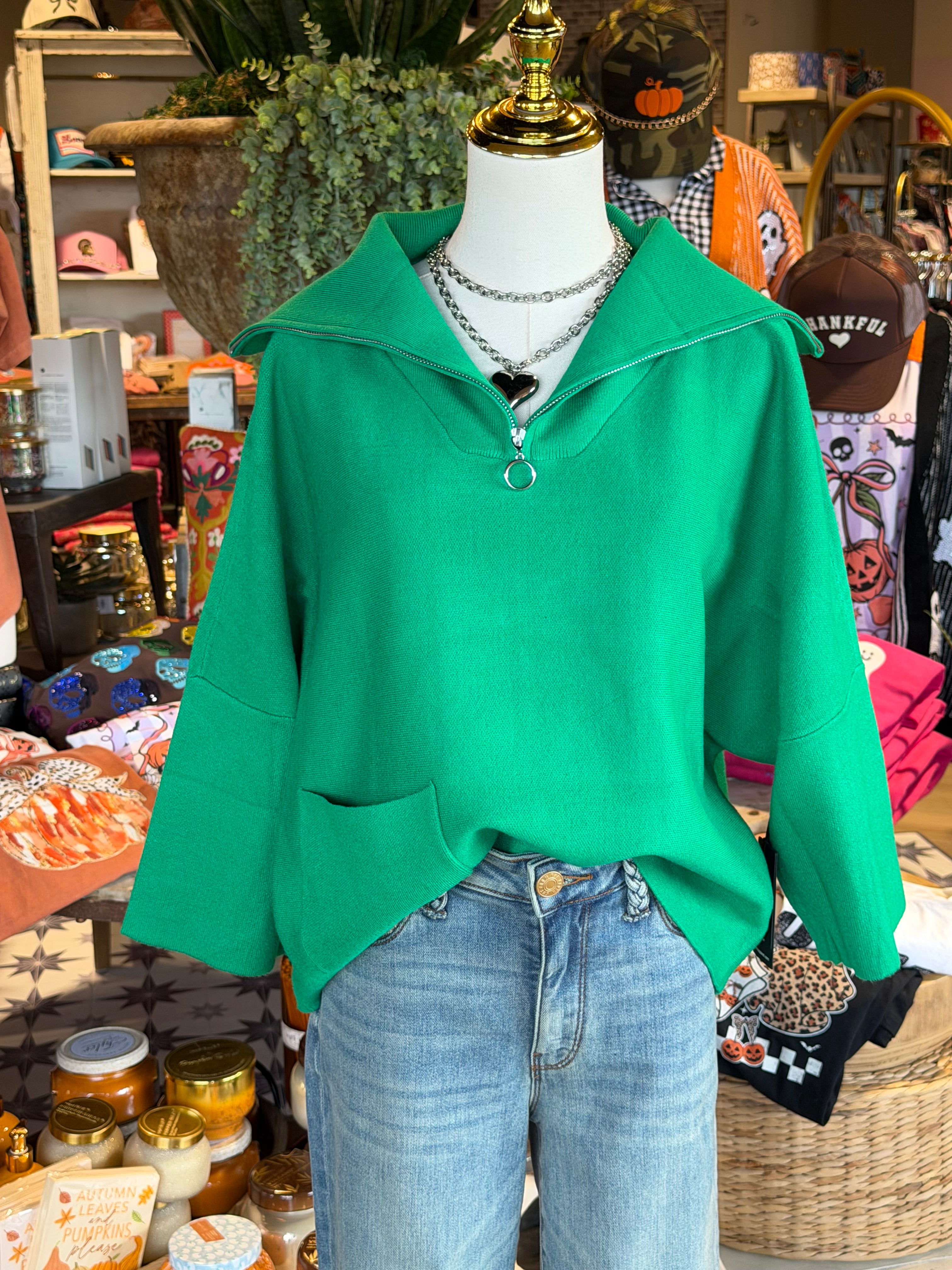 Emerald Half Pull Over Top