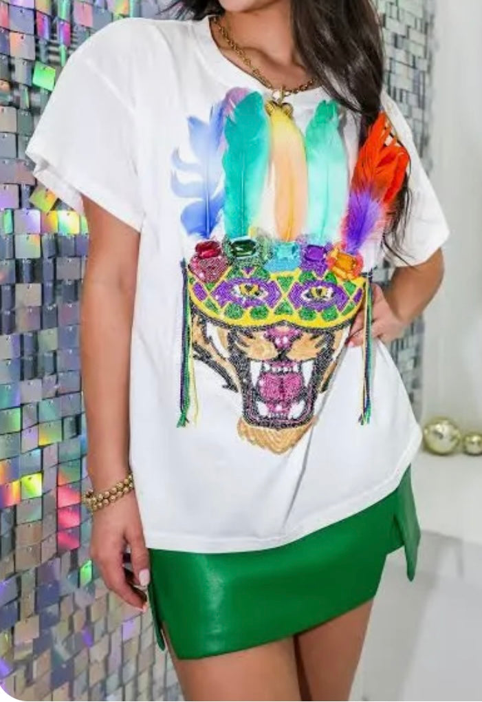 Tiger In Mardi Gras Mask Tee