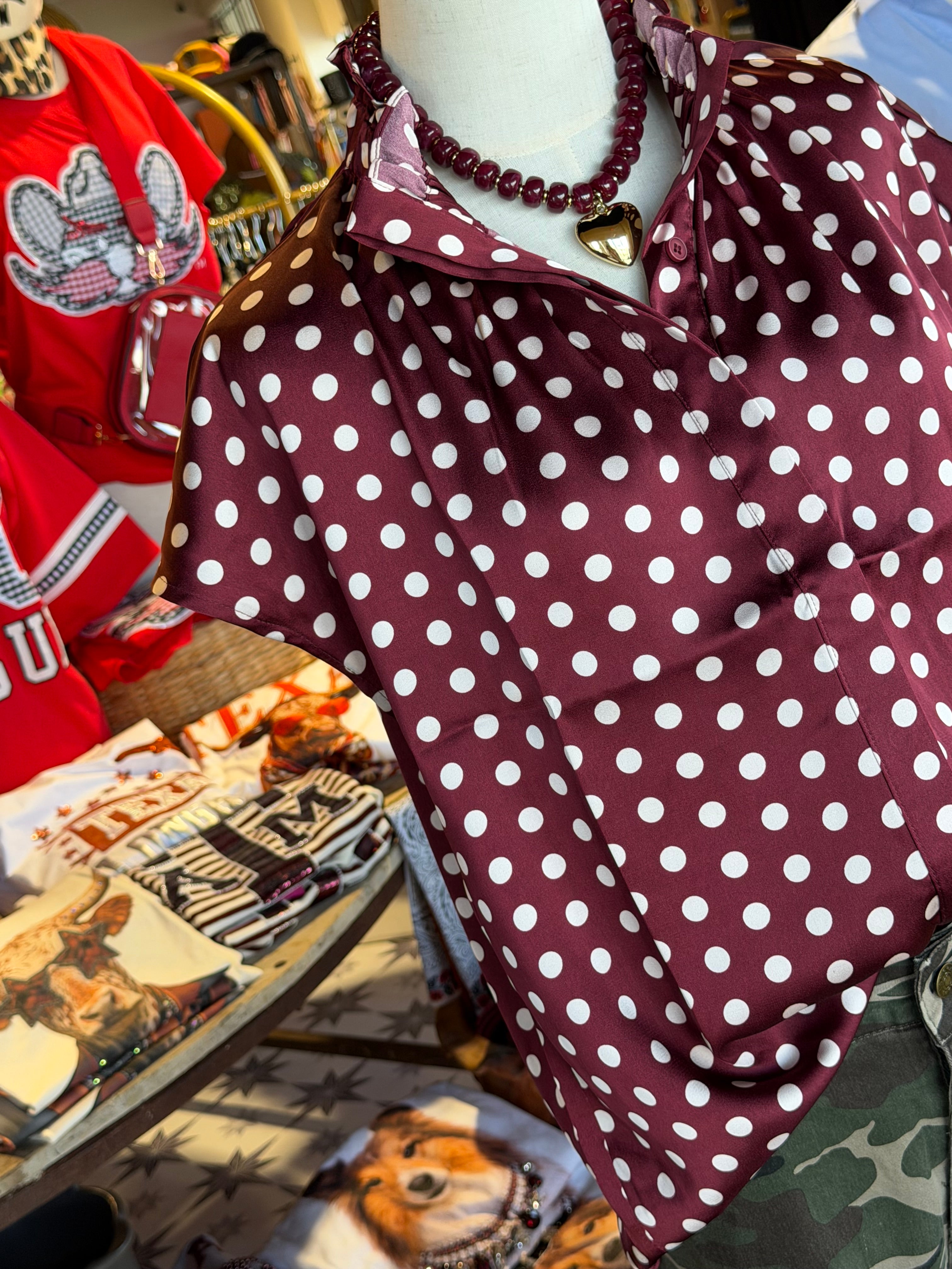 Maroon Polka Dot Top