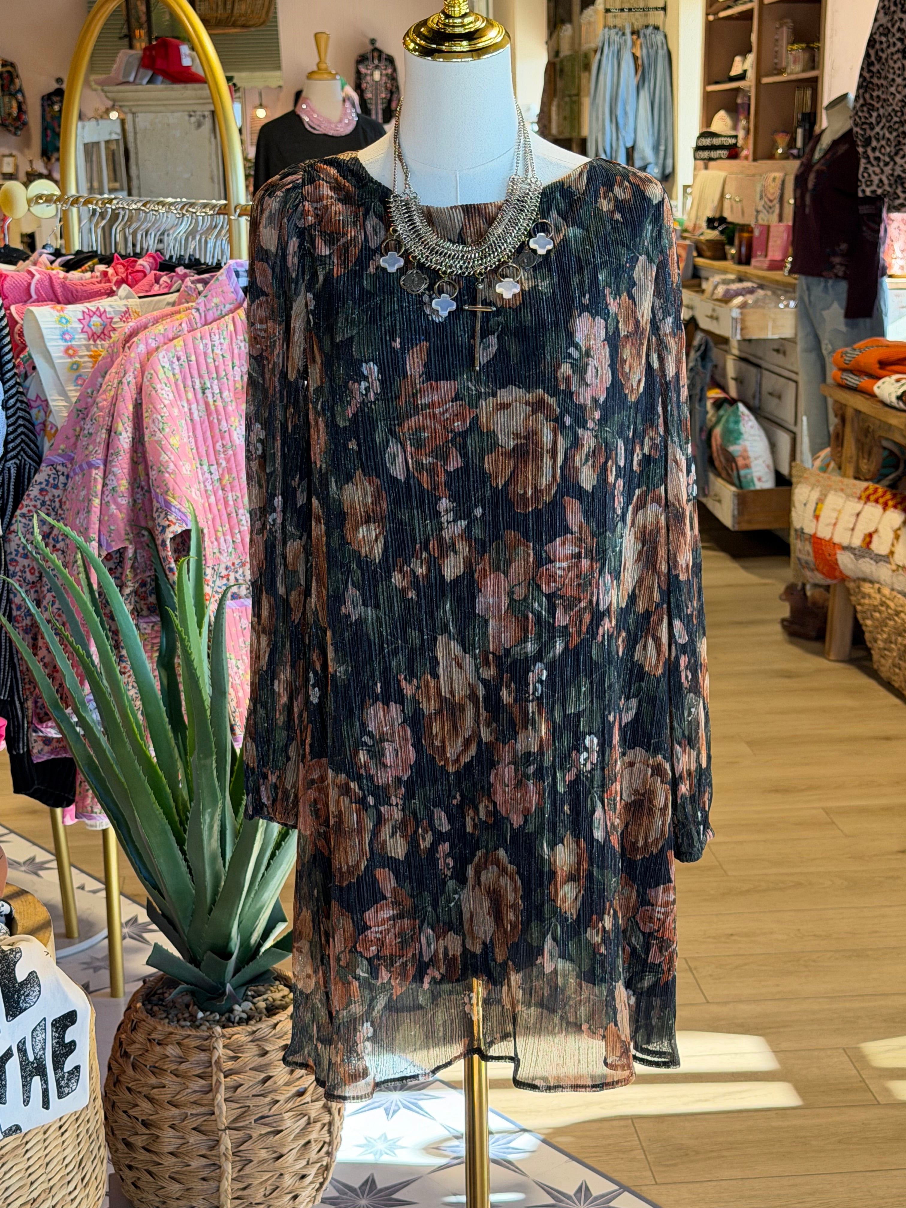 Metallic Floral Dress