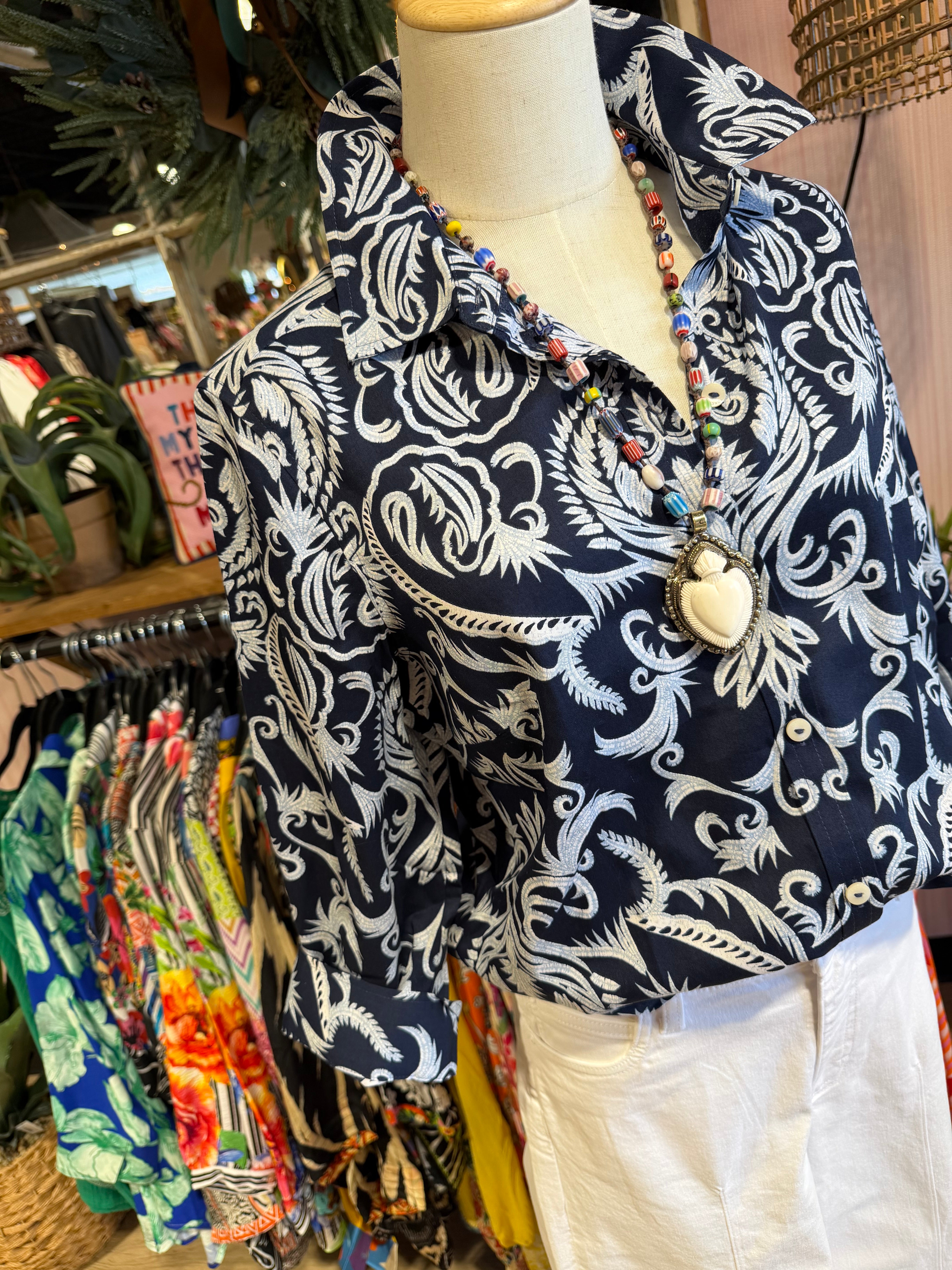 Navy Damask Blouse