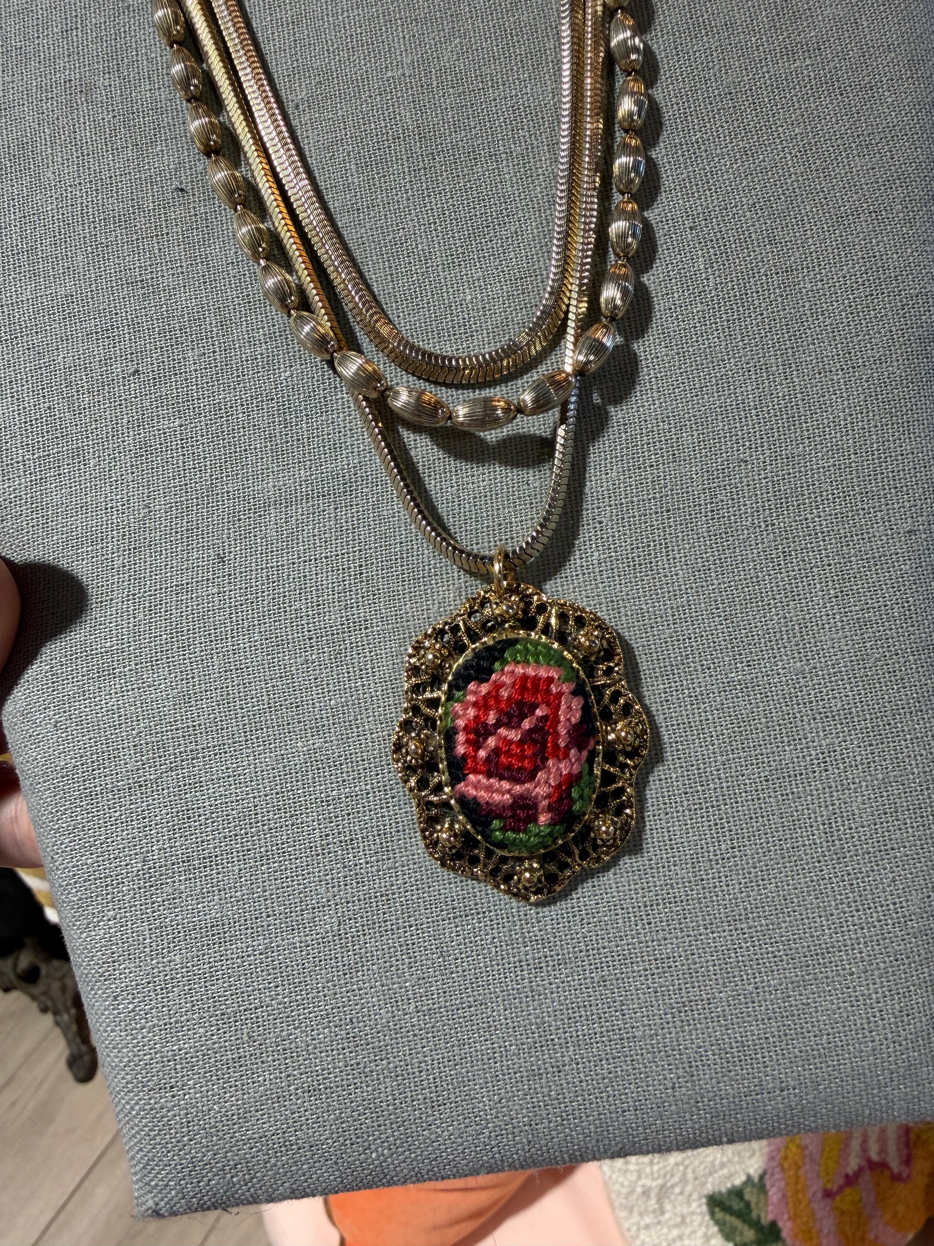 Rose Needlepoint Necklace