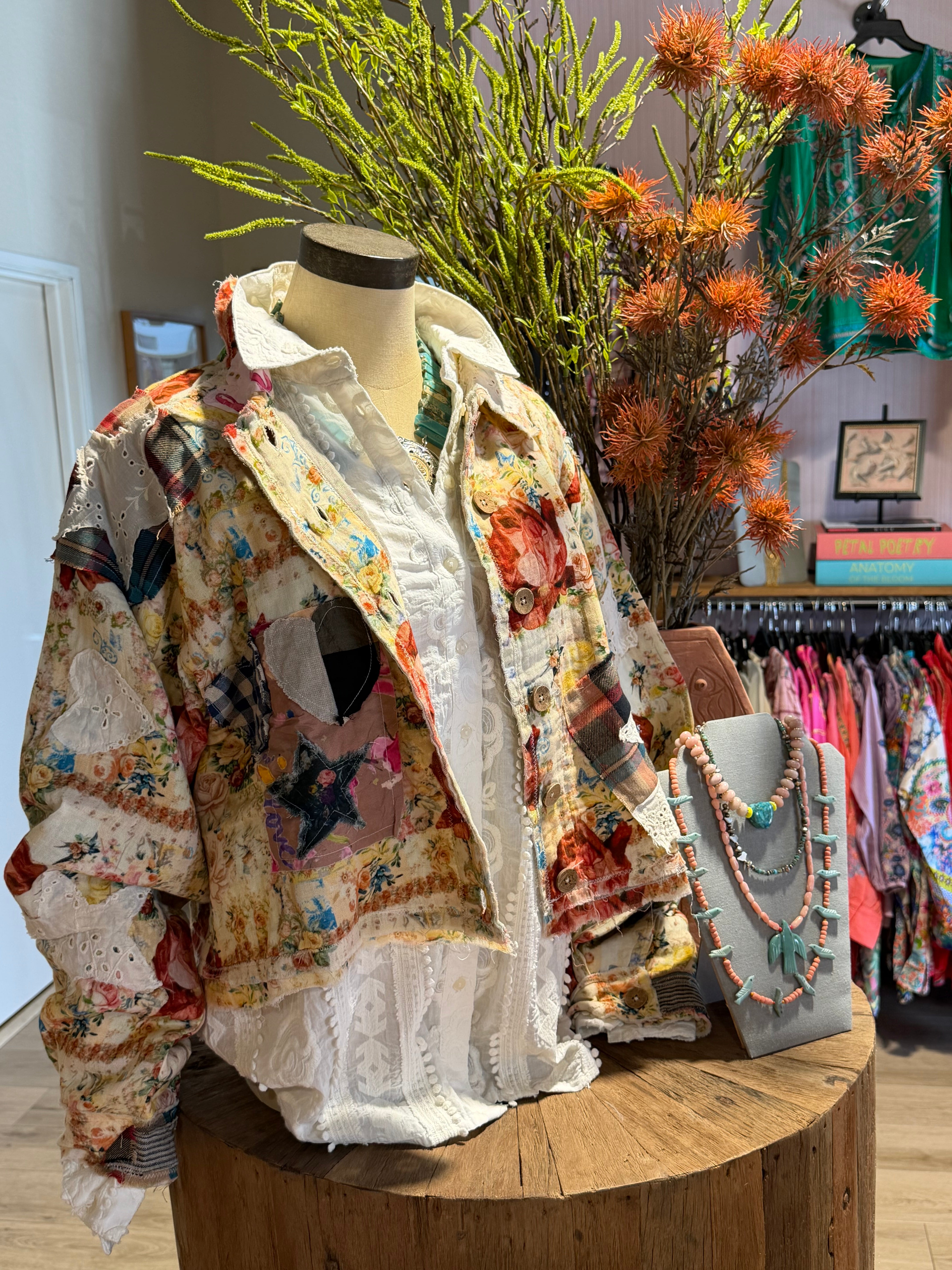 Mixed Fabric Patchwork Woven Jacket