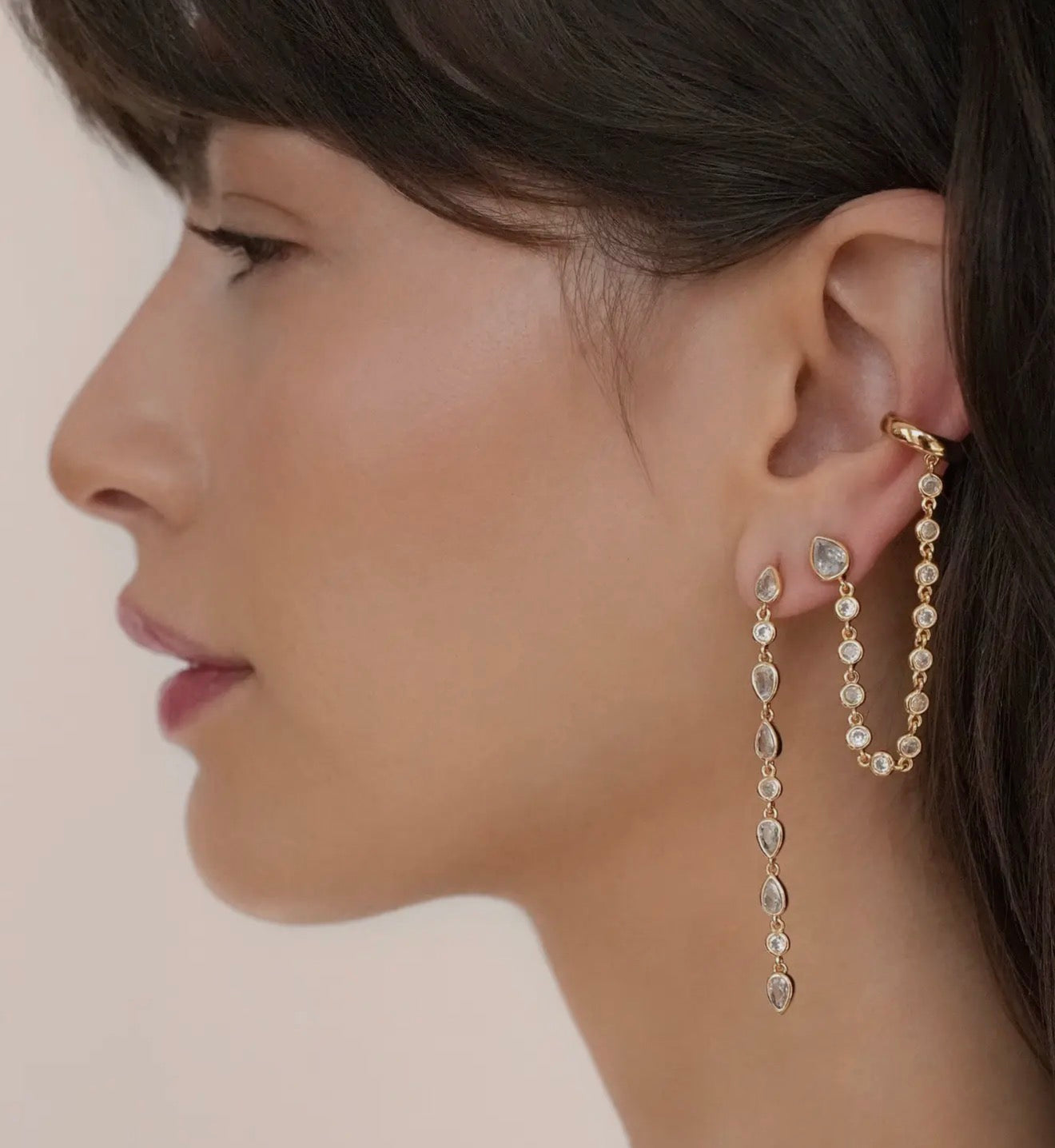 Ear Cuff Crystal Chain Stud