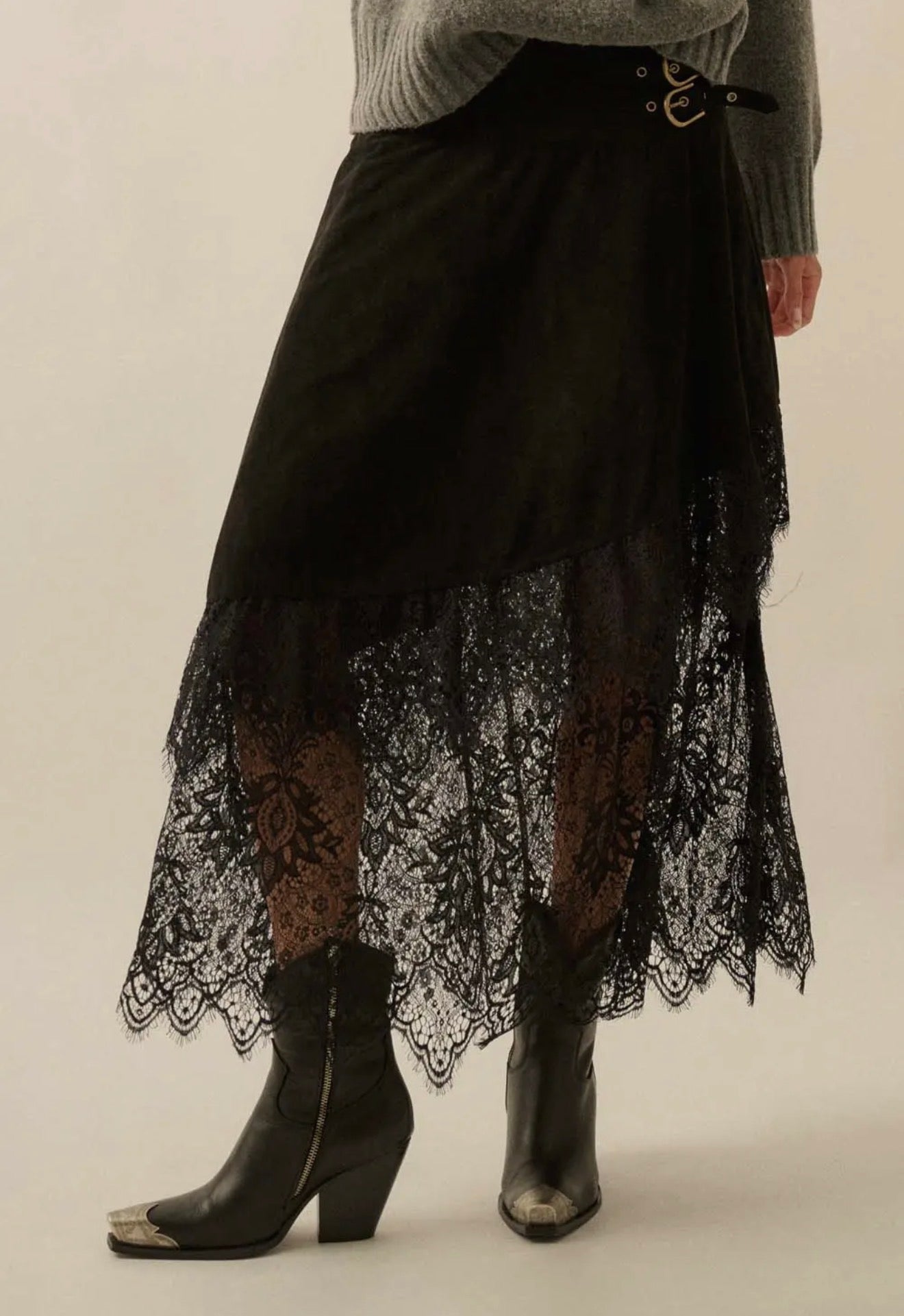 Faux Suede Lace Skirt- 2 Colors