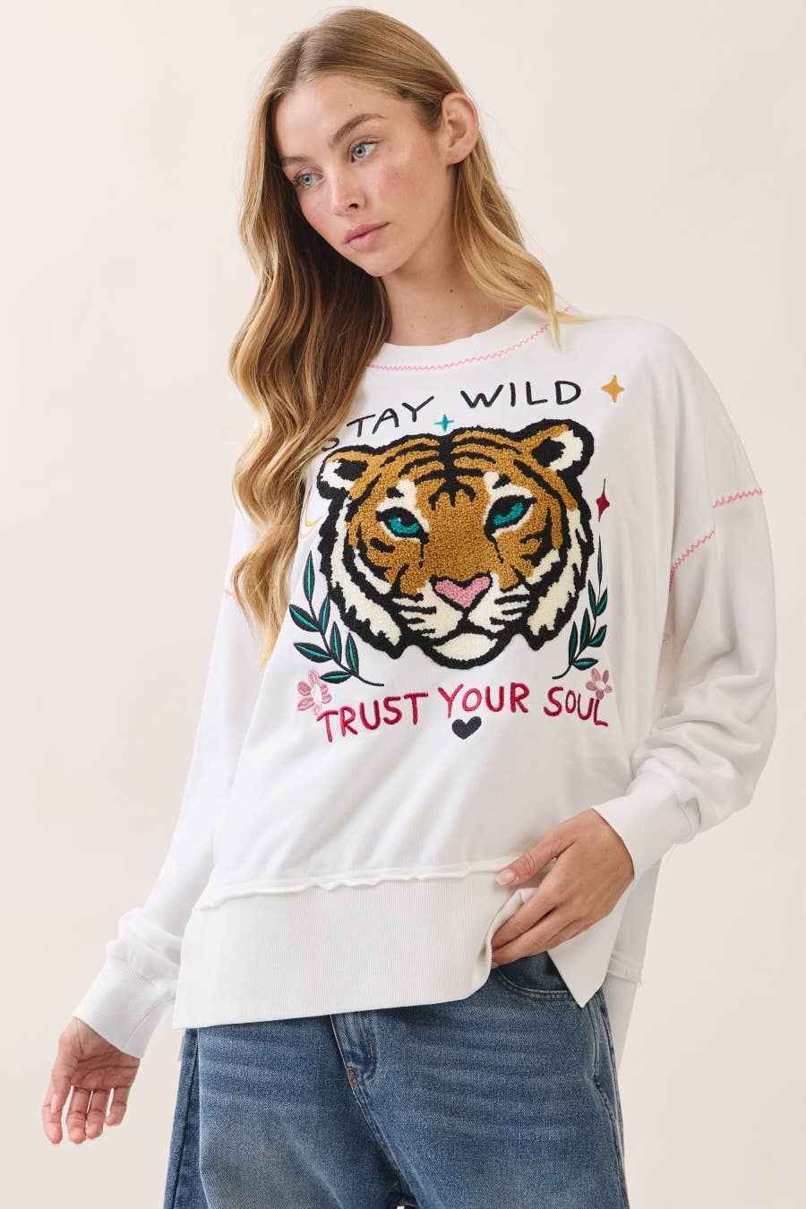 Tiger Applique Sweatshirt- 2 Colors