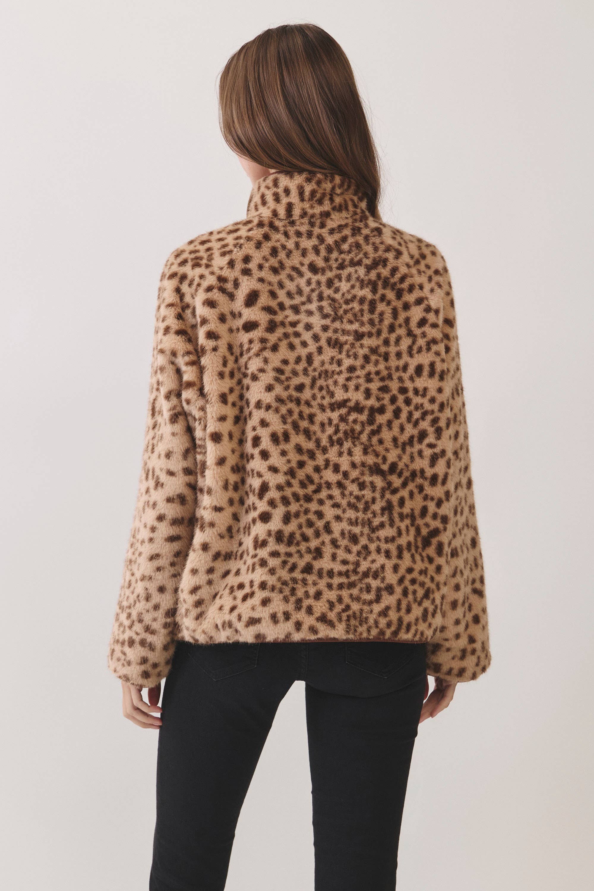 Leopard Faux Fur Pullover Jacket