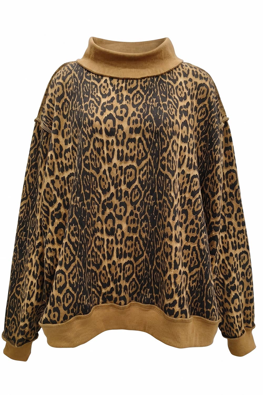 Cheetah-Patterned Mock-Neck Sweatshirt