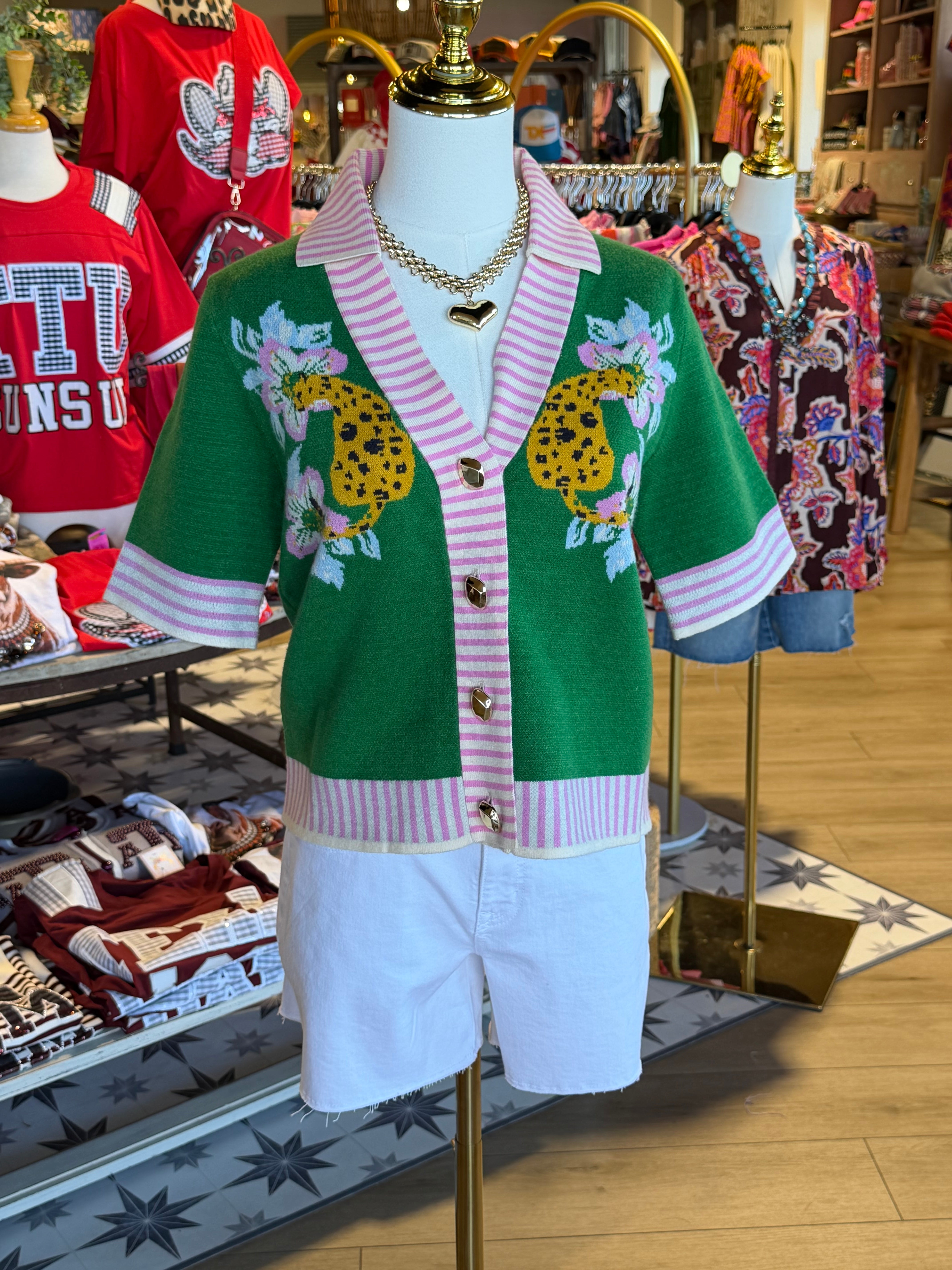 Button Up Collared Tiger Print Cardigan