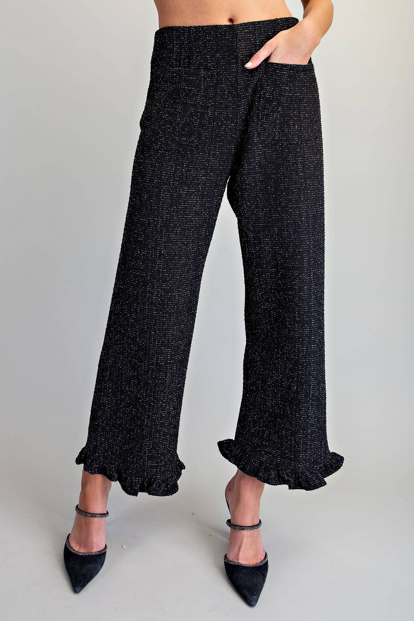 TWEED RUFFLE HEM PANTS