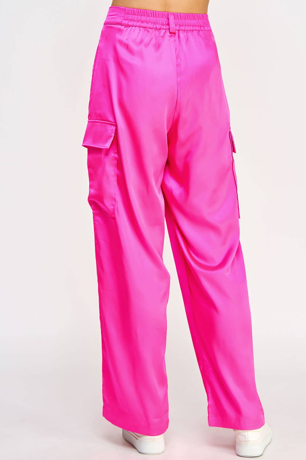 Front Pleat Satin Cargo Pants