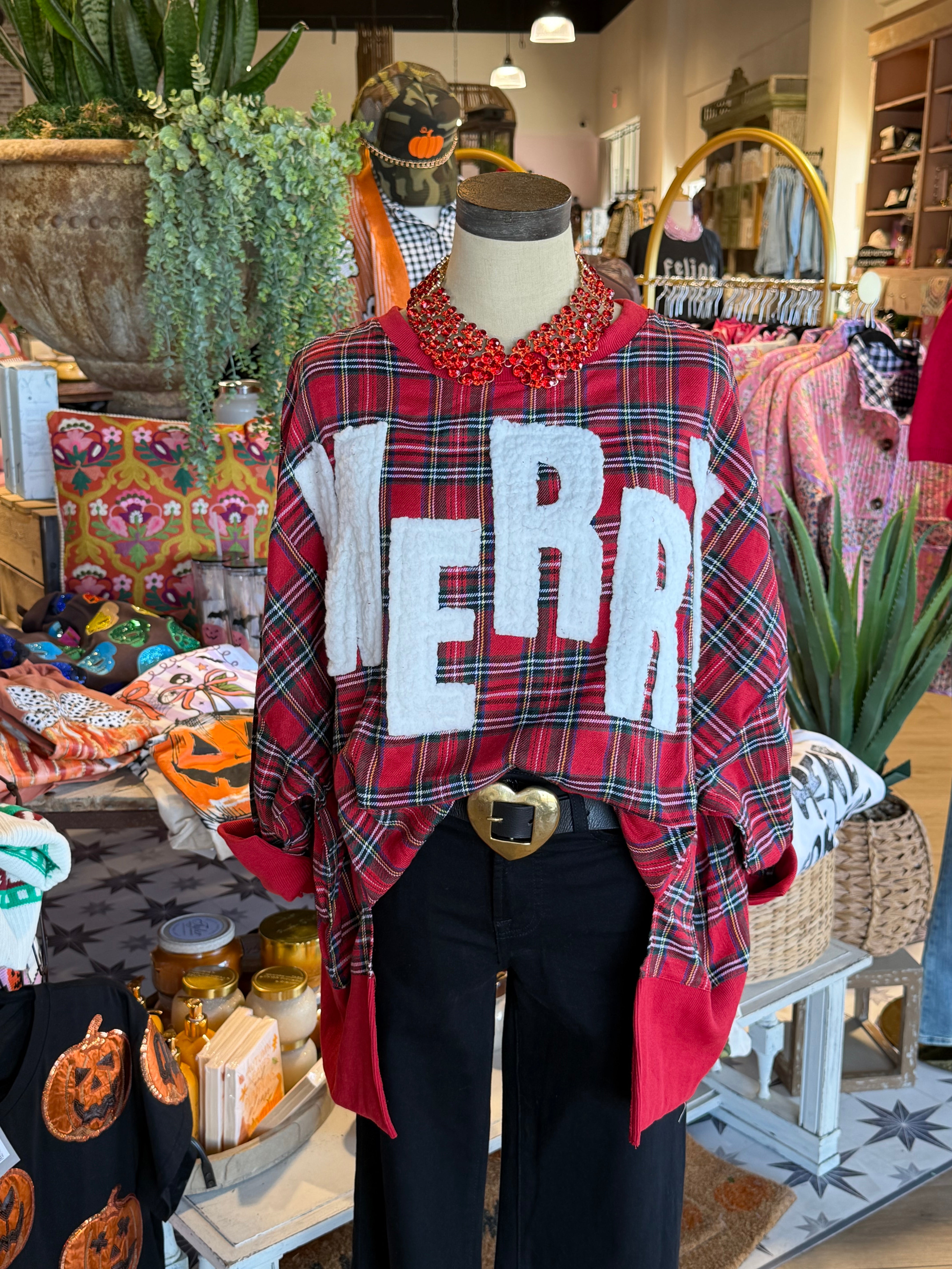 Merry Tartan Sherpa Top