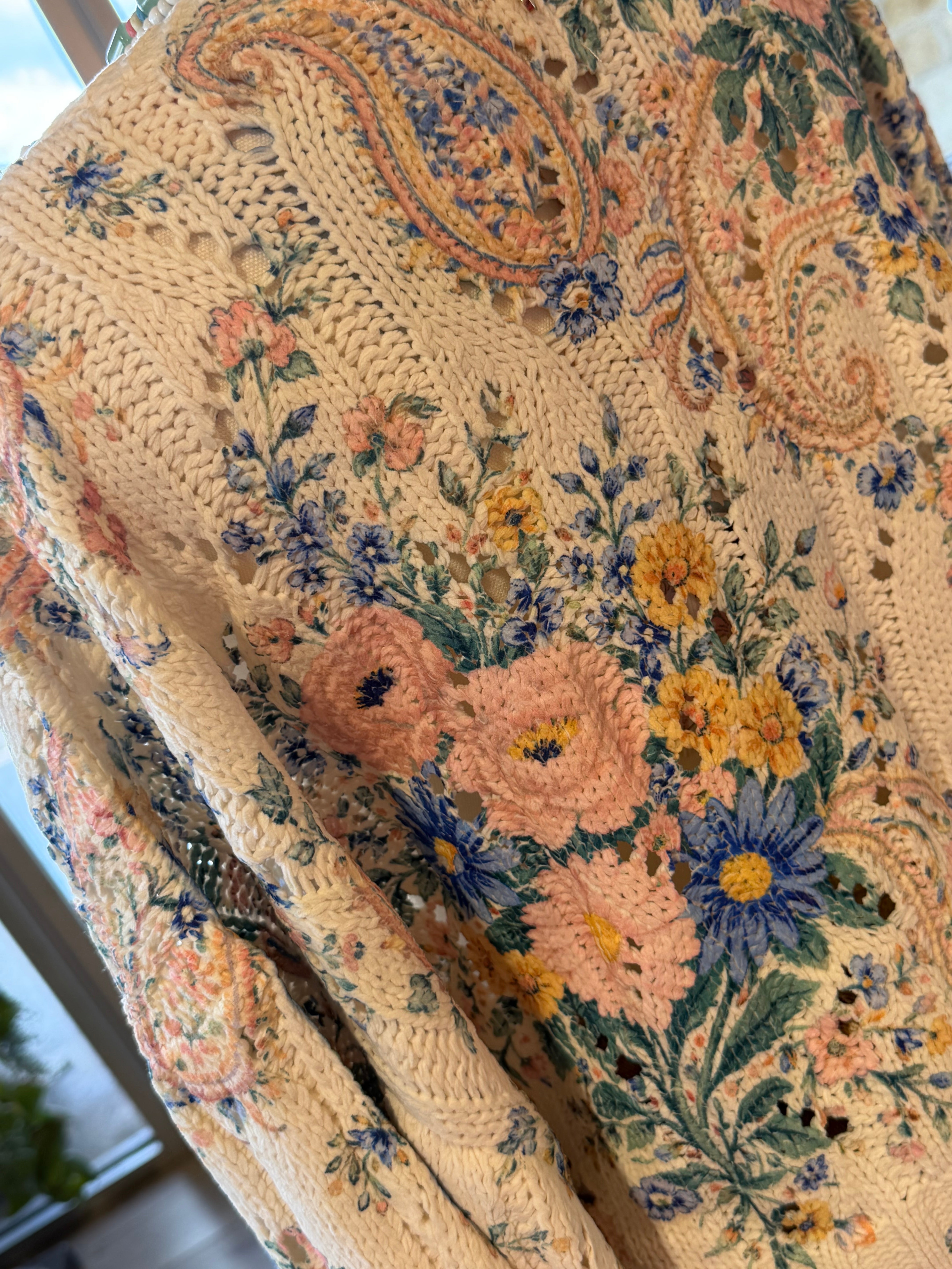 V-Neck Floral Print Chenille Cardigan