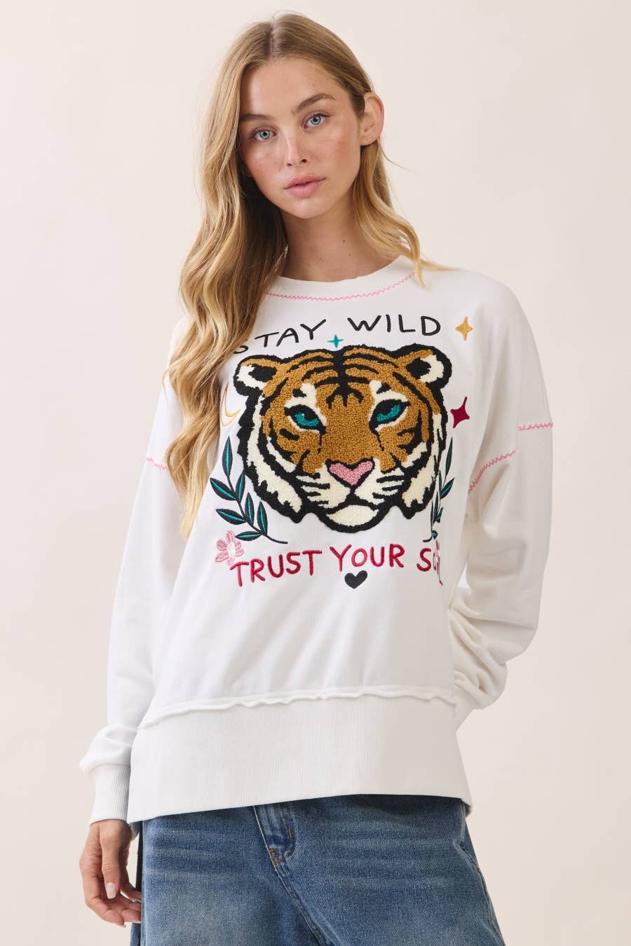 Tiger Applique Sweatshirt- 2 Colors