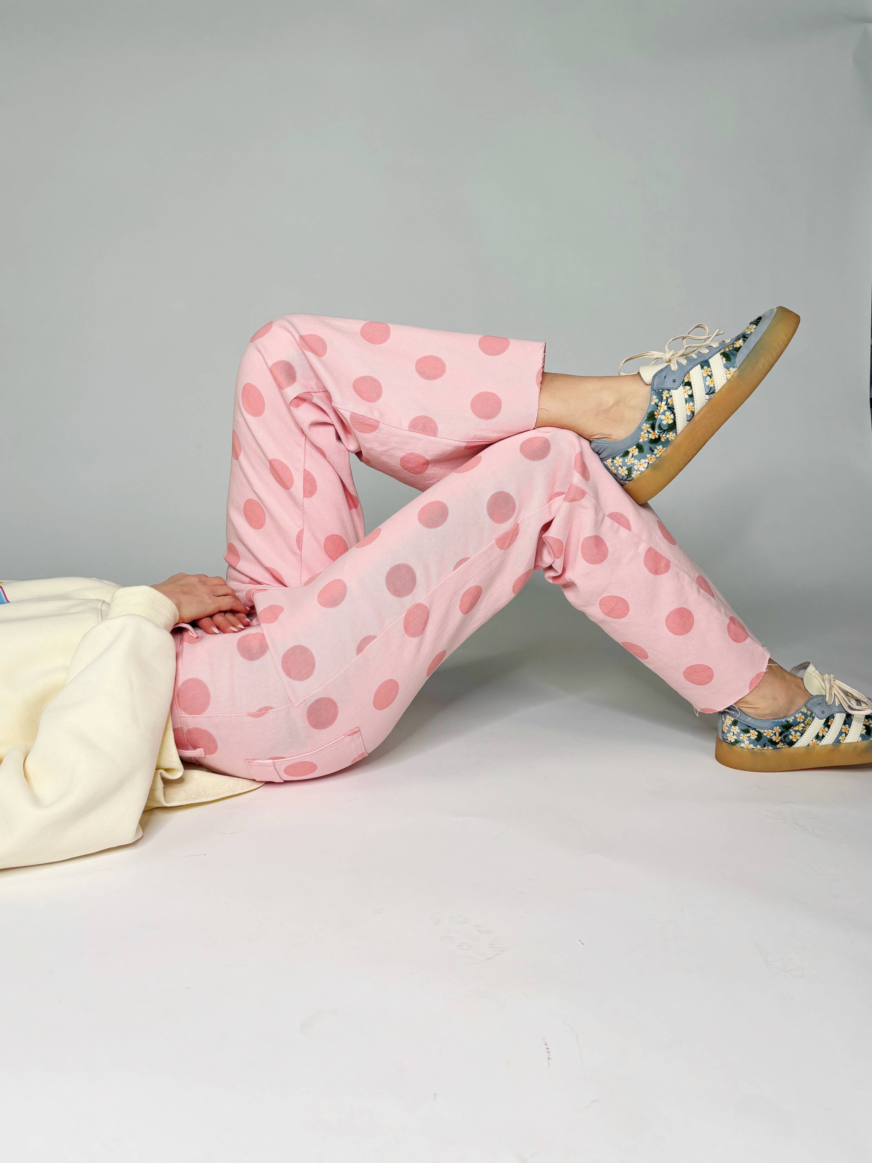Big Polka Dot Stretchy Blush Denim -