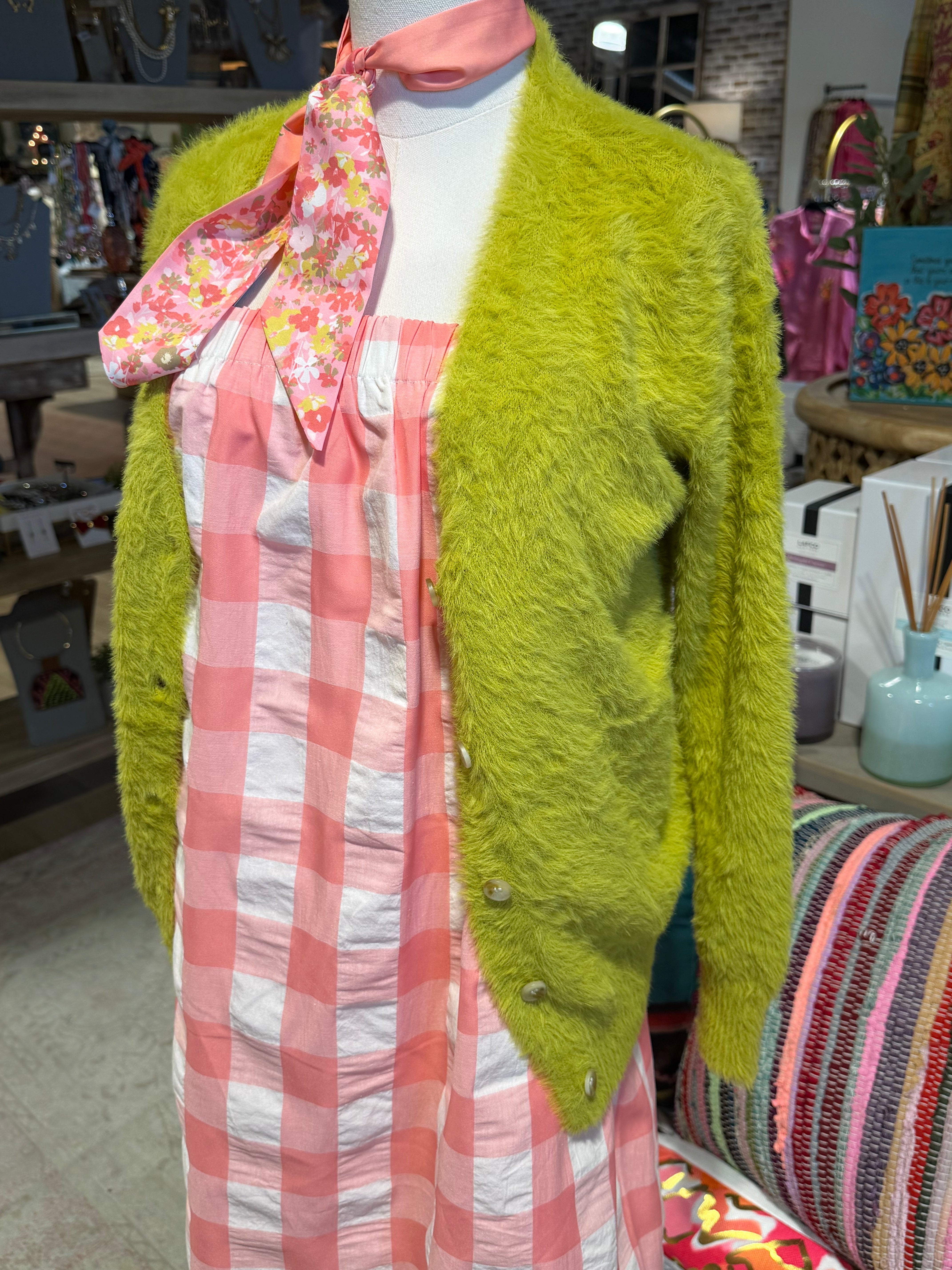 Fuzzy Lime Cardigan