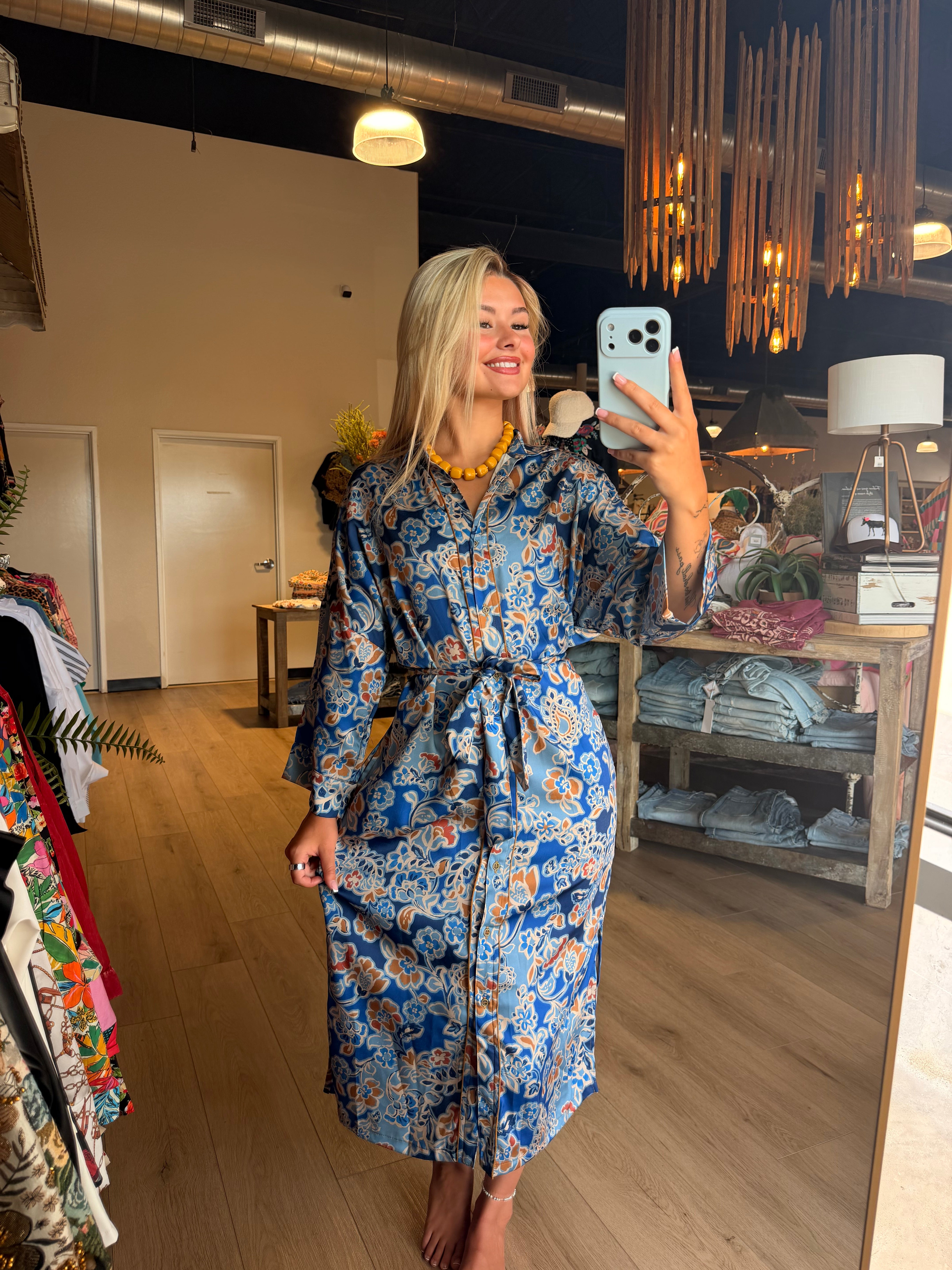 Satin Floral Shirt Dress