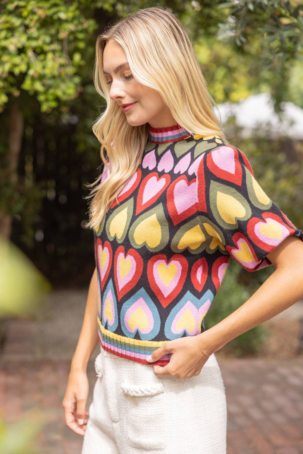 Bubble Sleeve Heart Print