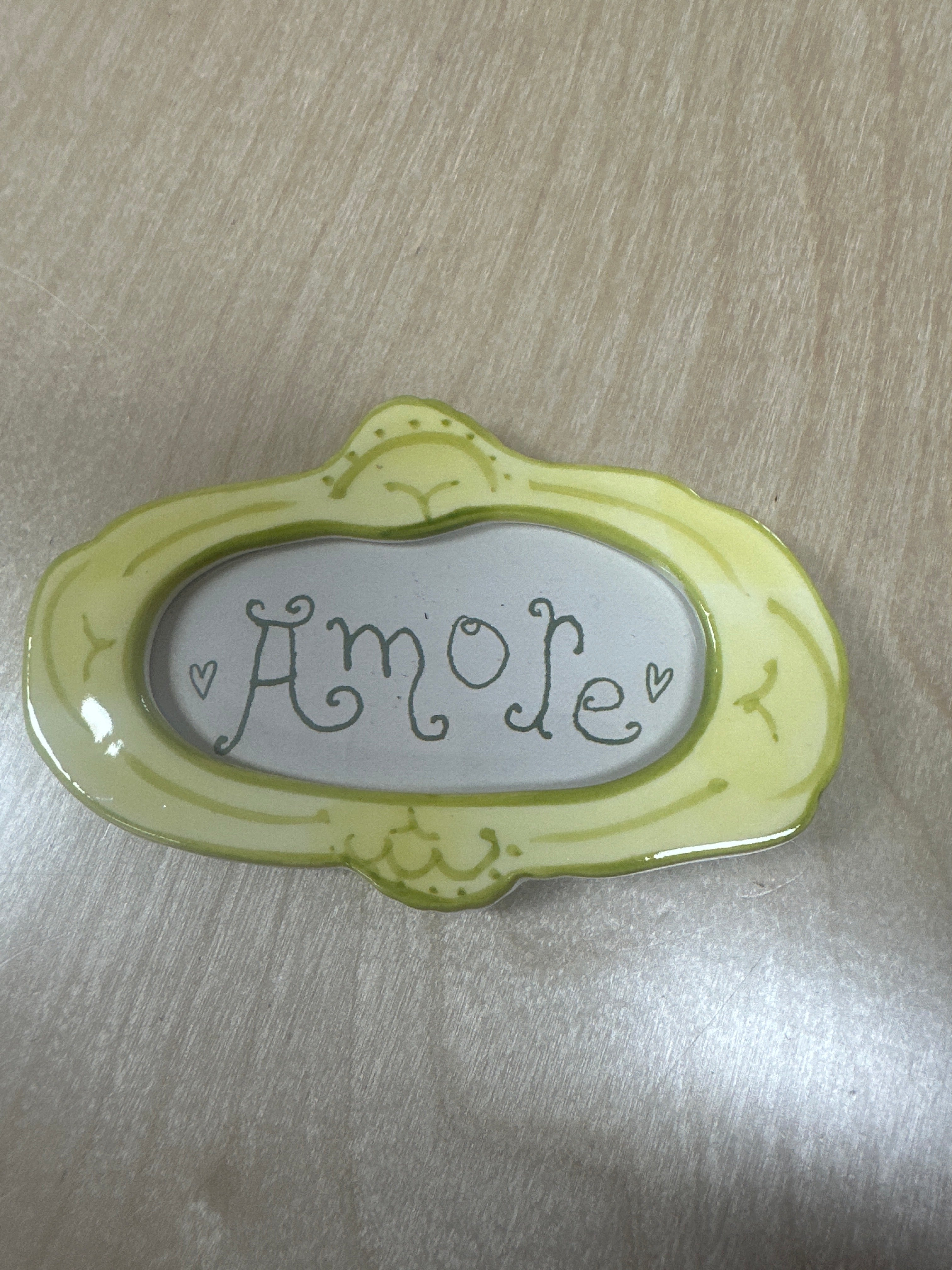 Hand-Painted Stoneware Mini Photo Frame Magnet w/ Word/Saying, 10 Styles