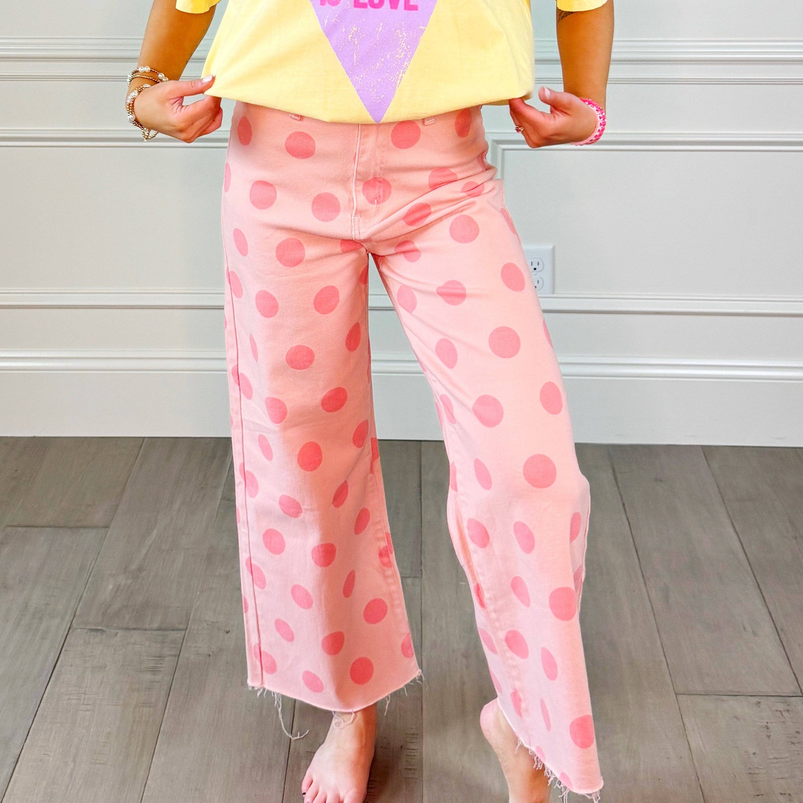 Big Polka Dot Stretchy Blush Denim -