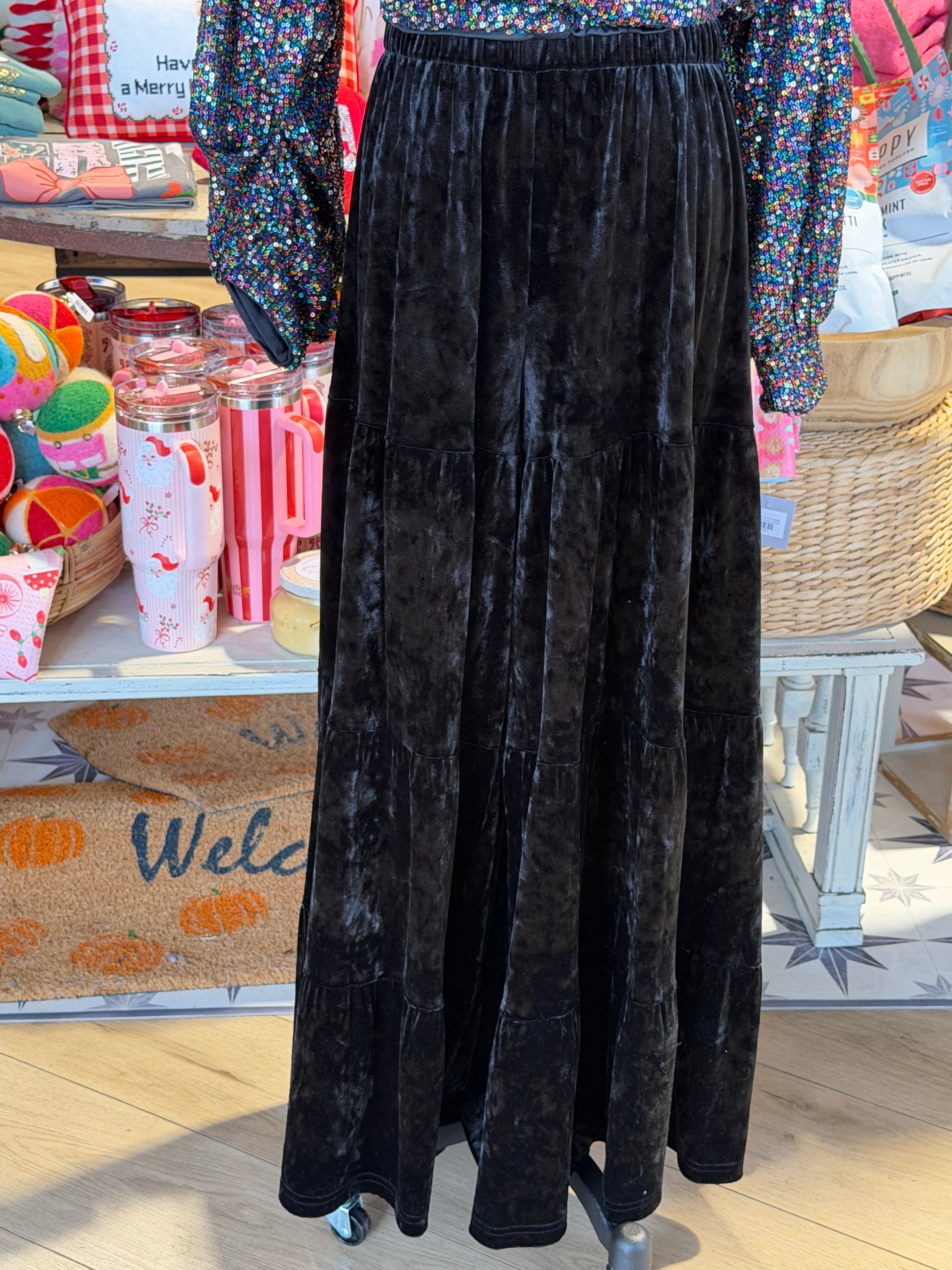 Black Velvet Tiered Pants