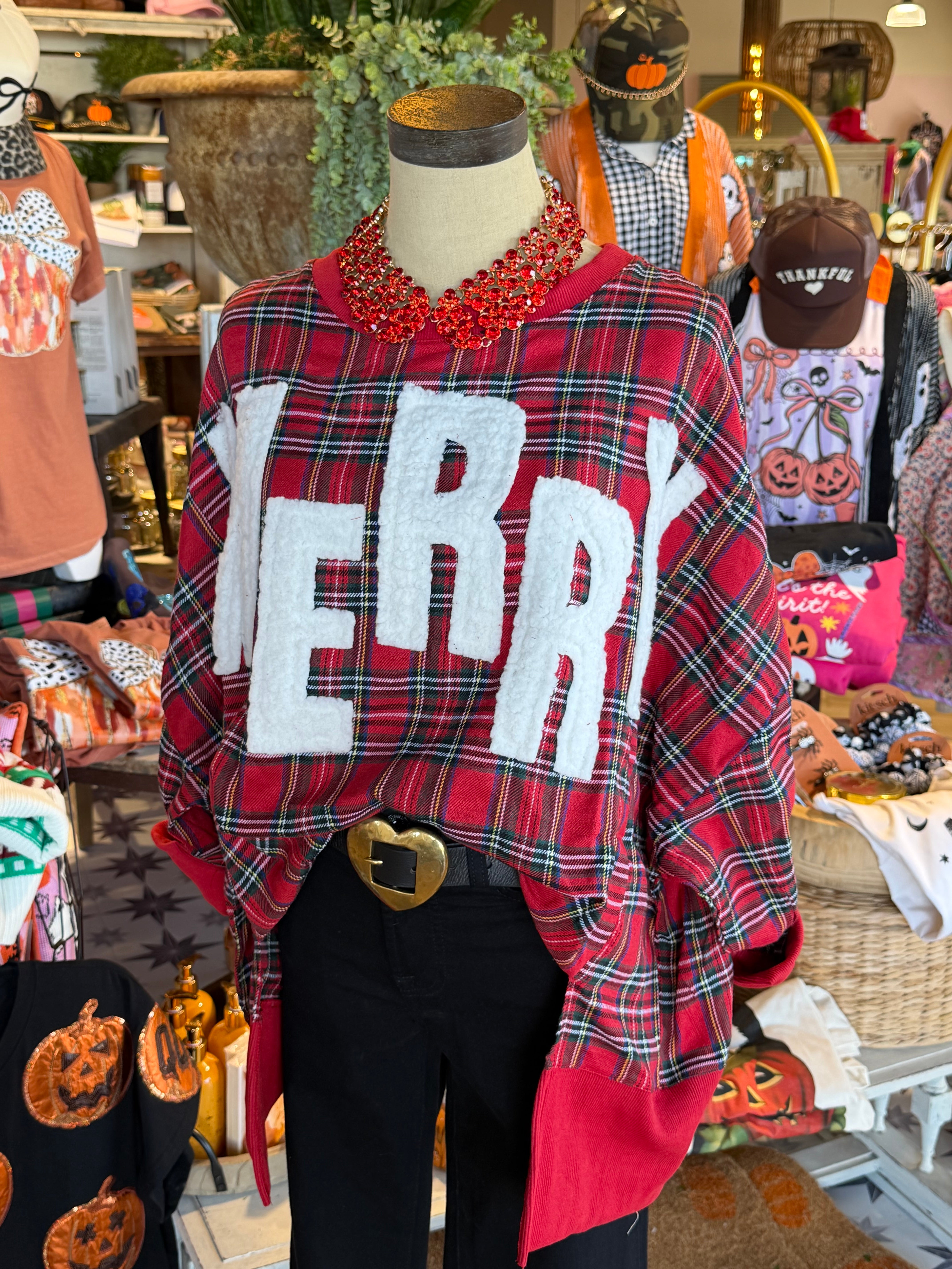 Merry Tartan Sherpa Top